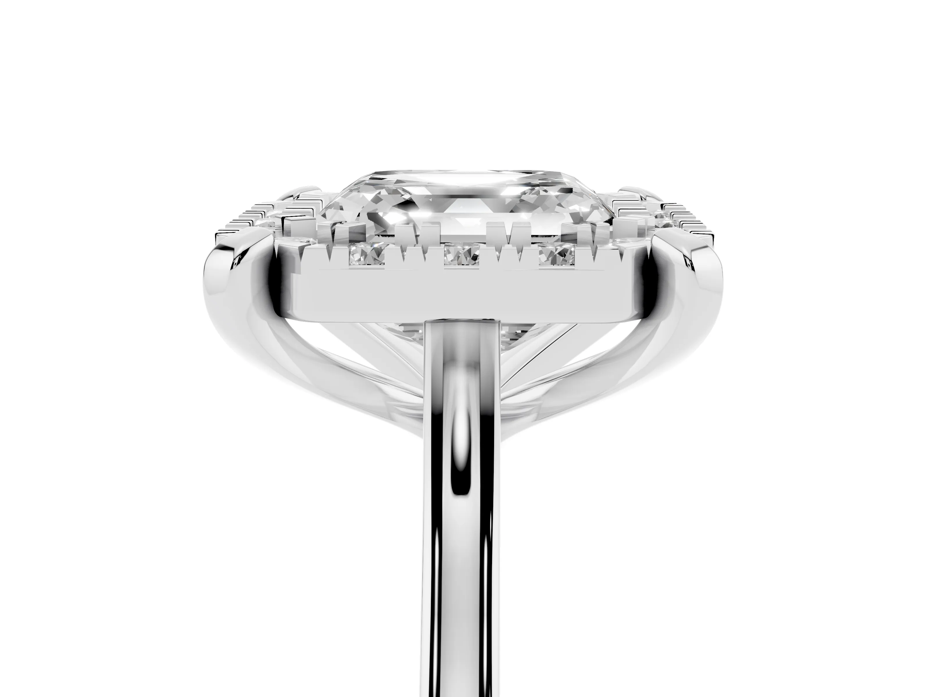 Asscher Cut Diamond Cluster Halo Solitaire Ring Set in White gold with Prong Setting