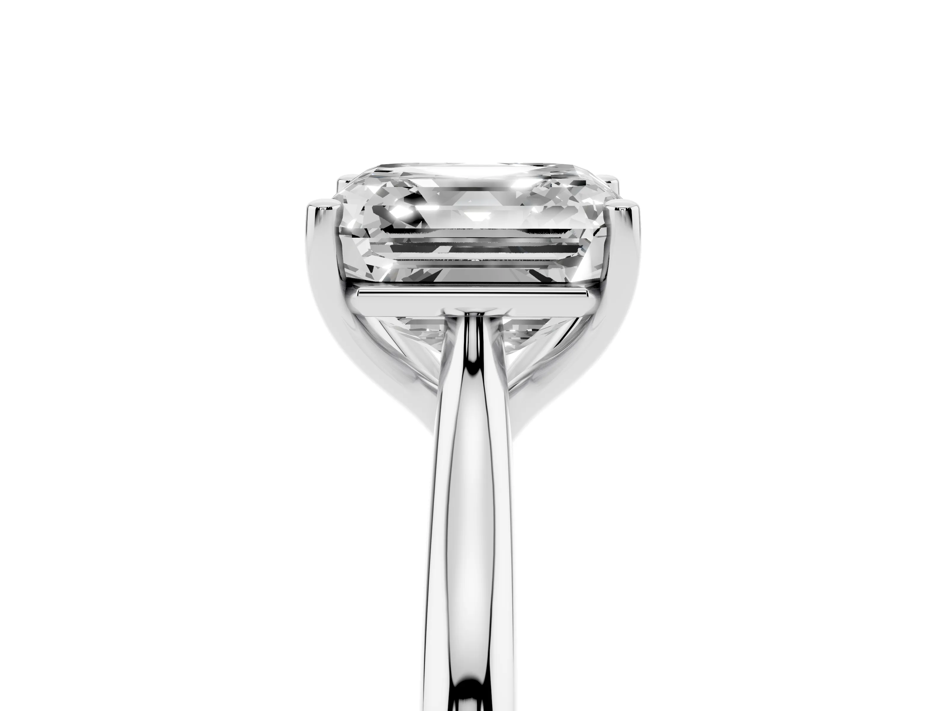 Asscher Cut Diamond Solitaire Ring Set in Silver with Cathedral Band and Prong Setting