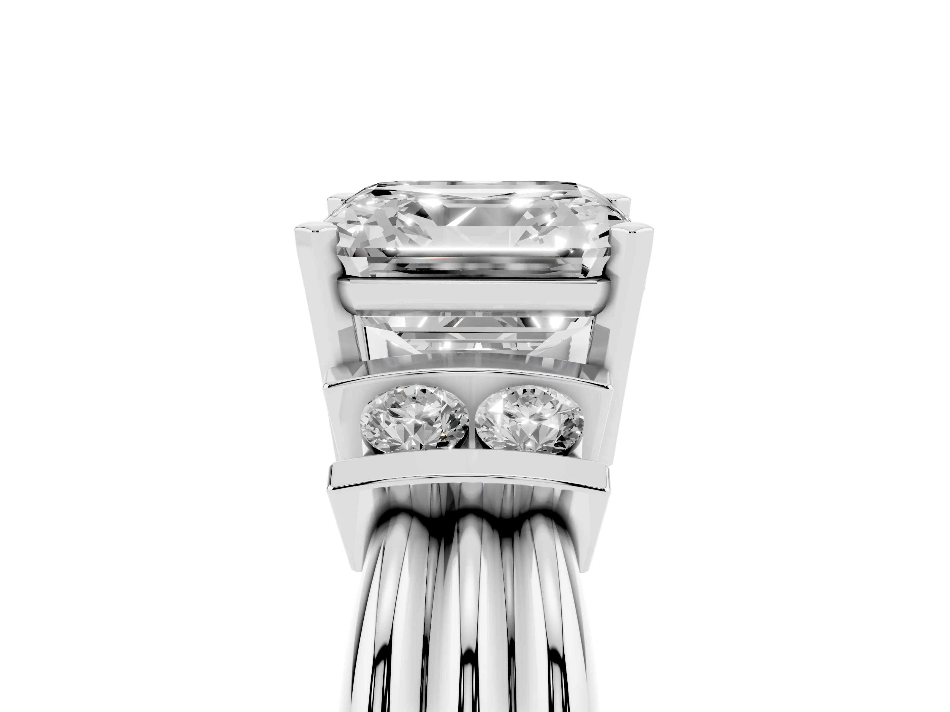 Three-Stone Asscher Cut Diamond Channel Set Ring Set in Silver with Bar Prongs