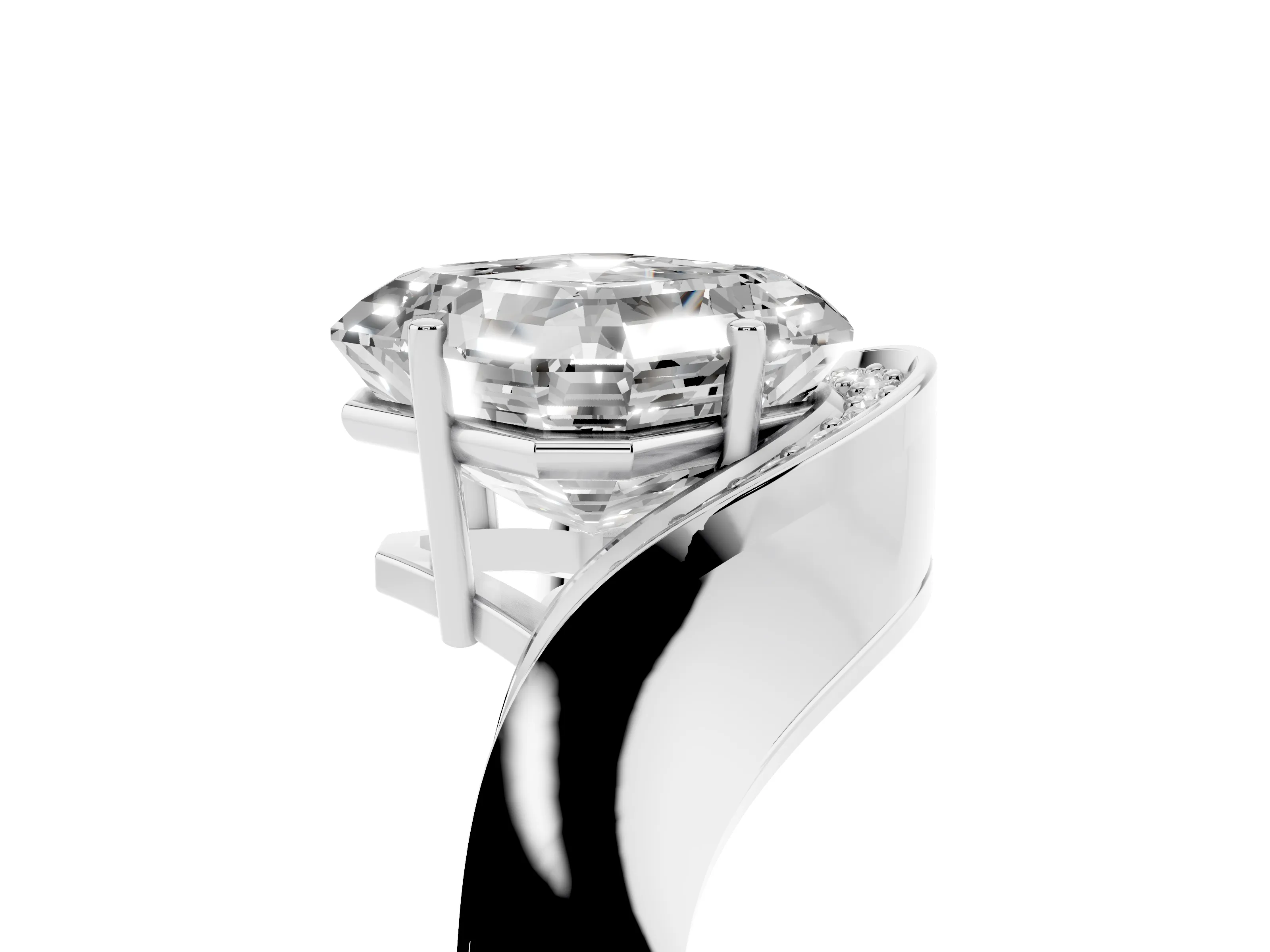Asscher Cut Diamond Solitaire Engagement Ring Set in White gold with Pavé Shoulders