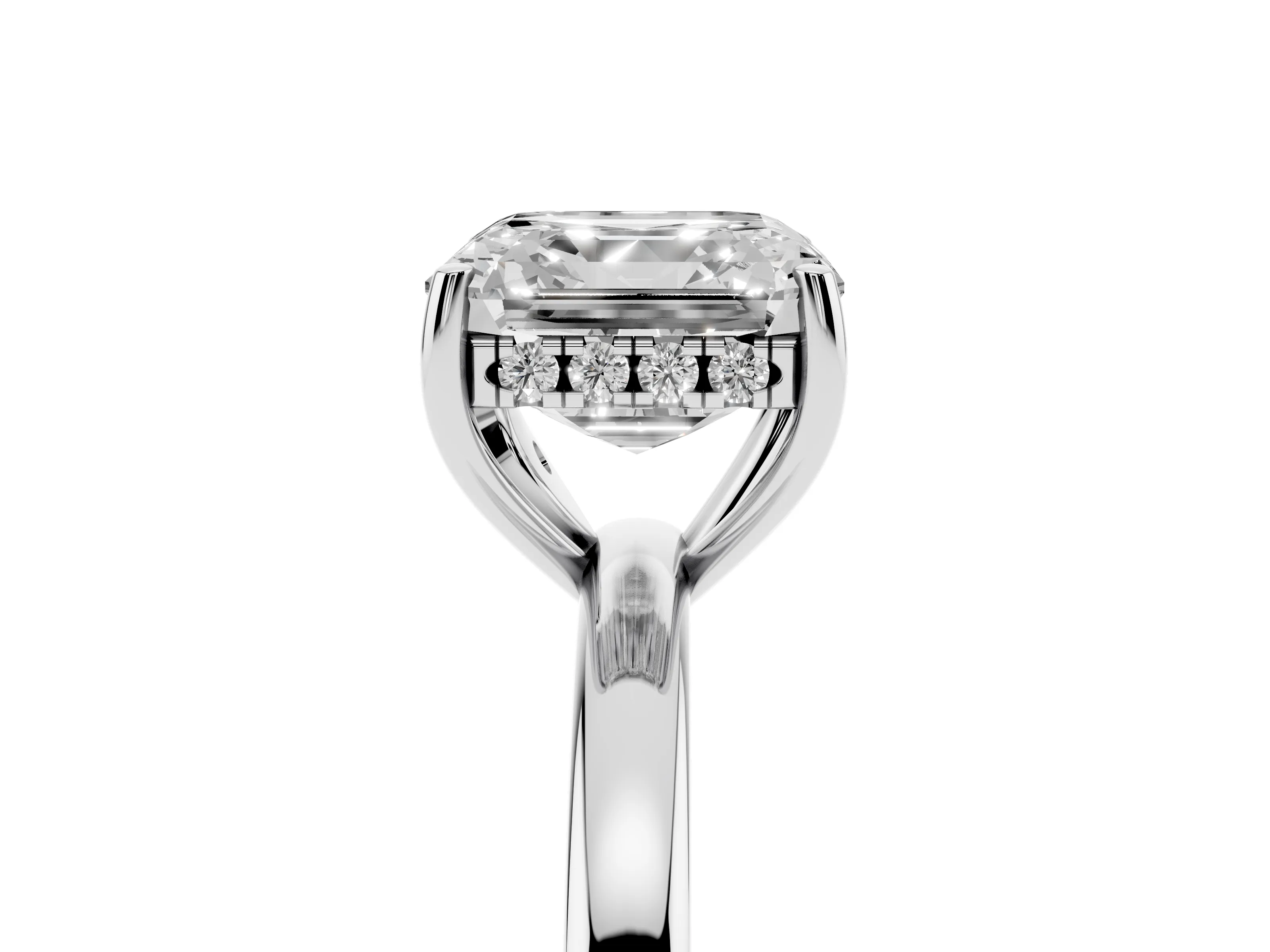 Asscher Cut Diamond Solitaire Ring Set in Silver with Plain Band and Prong Setting