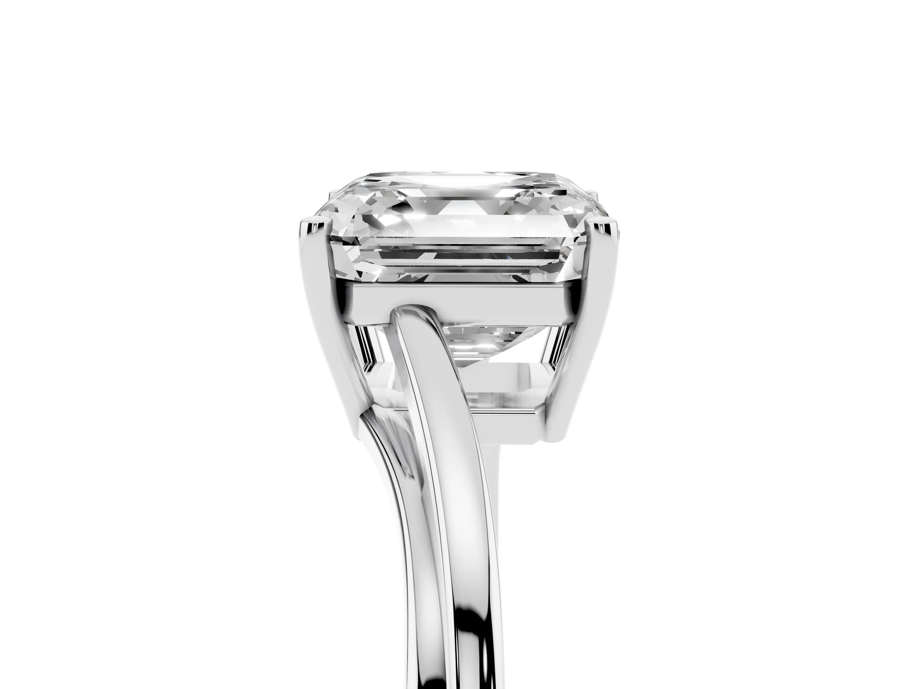Asscher Cut Diamond Solitaire Twist Band Ring Set in Silver with Prong Setting