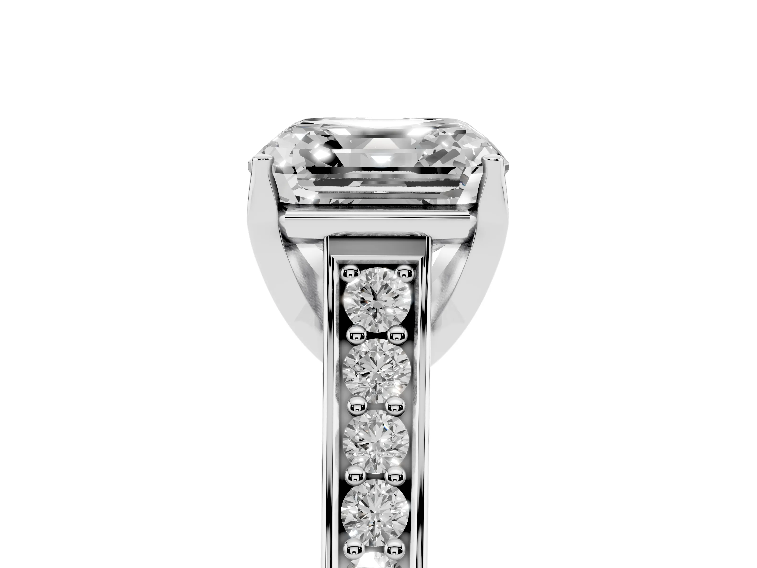 Asscher Cut Diamond Solitaire Pavé Engagement Ring Set in White gold with Prong Setting