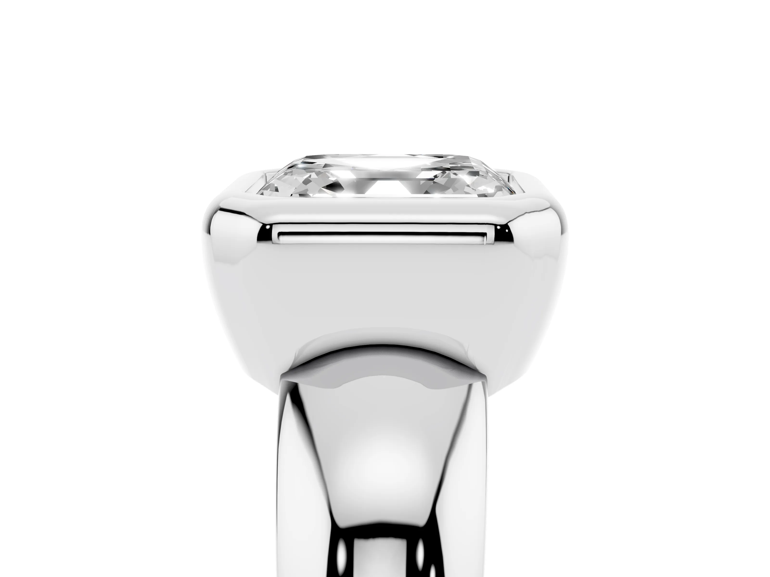 Bezel Set Asscher Cut Diamond Solitaire Ring Set in Silver with Wide Band