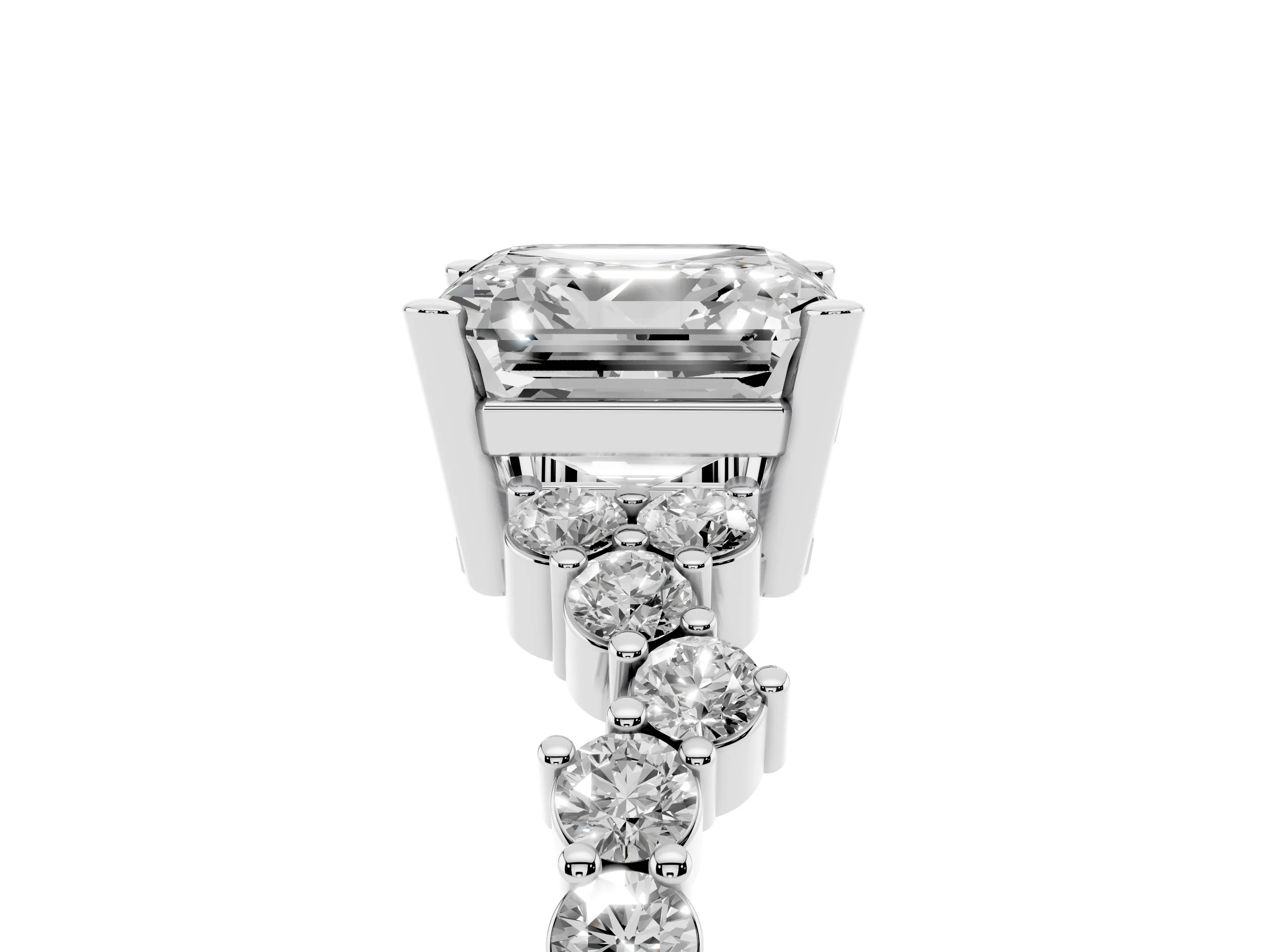 Asscher Cut Diamond Ring Set in Silver with Scattered Round Accents