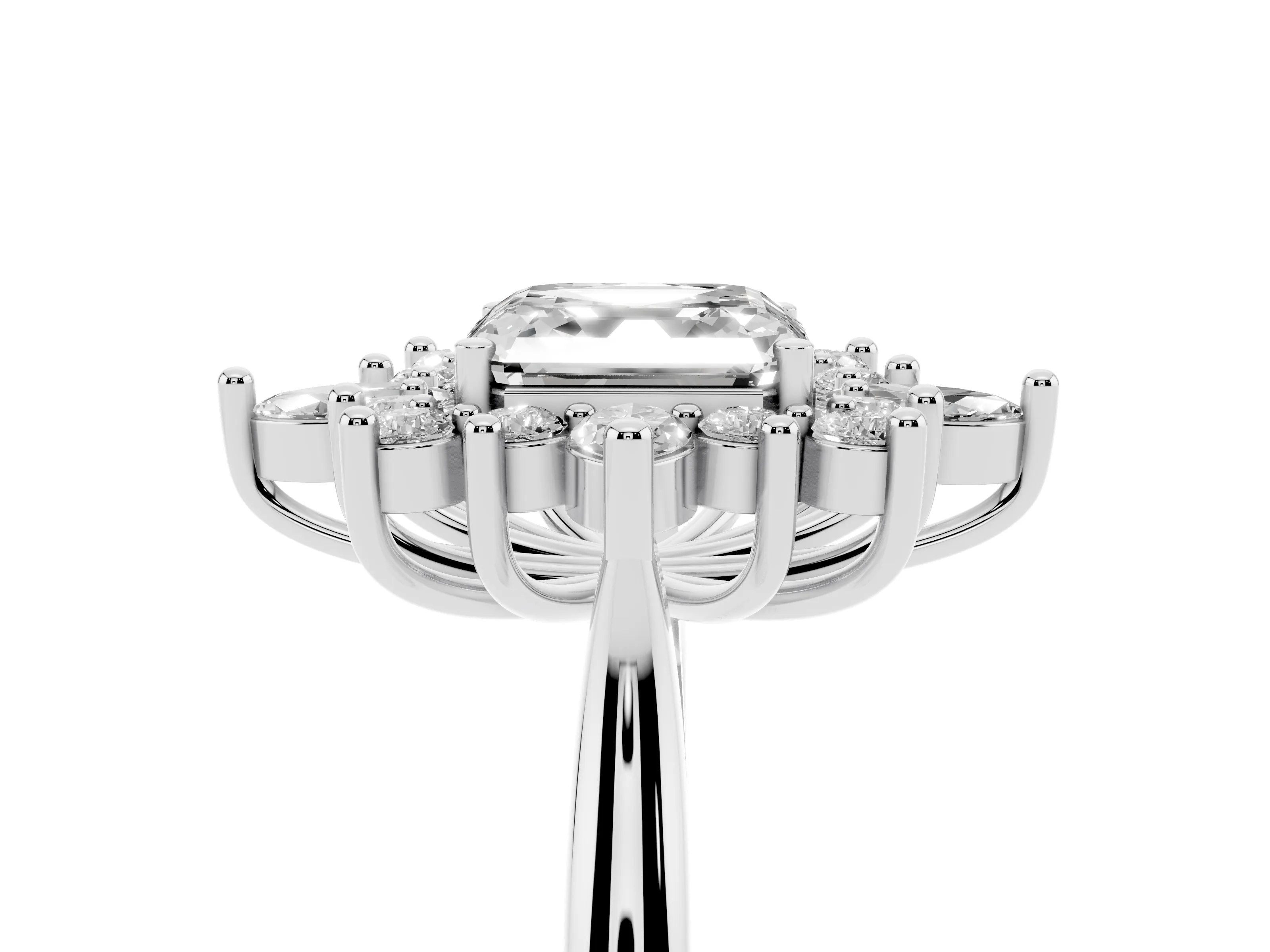 Asscher Cut Diamond Cluster Halo Ring Set in White gold with Marquise and Round Accents