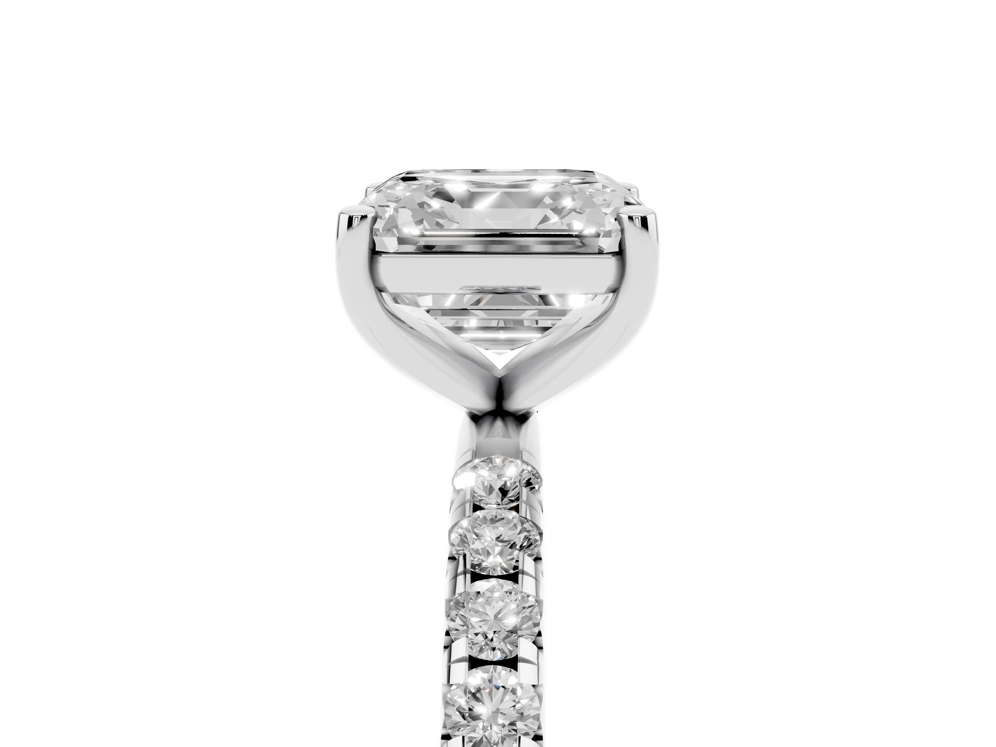 Asscher Cut Diamond Solitaire Ring Set in Platinum with Micro Pavé Band and Prong Setting
