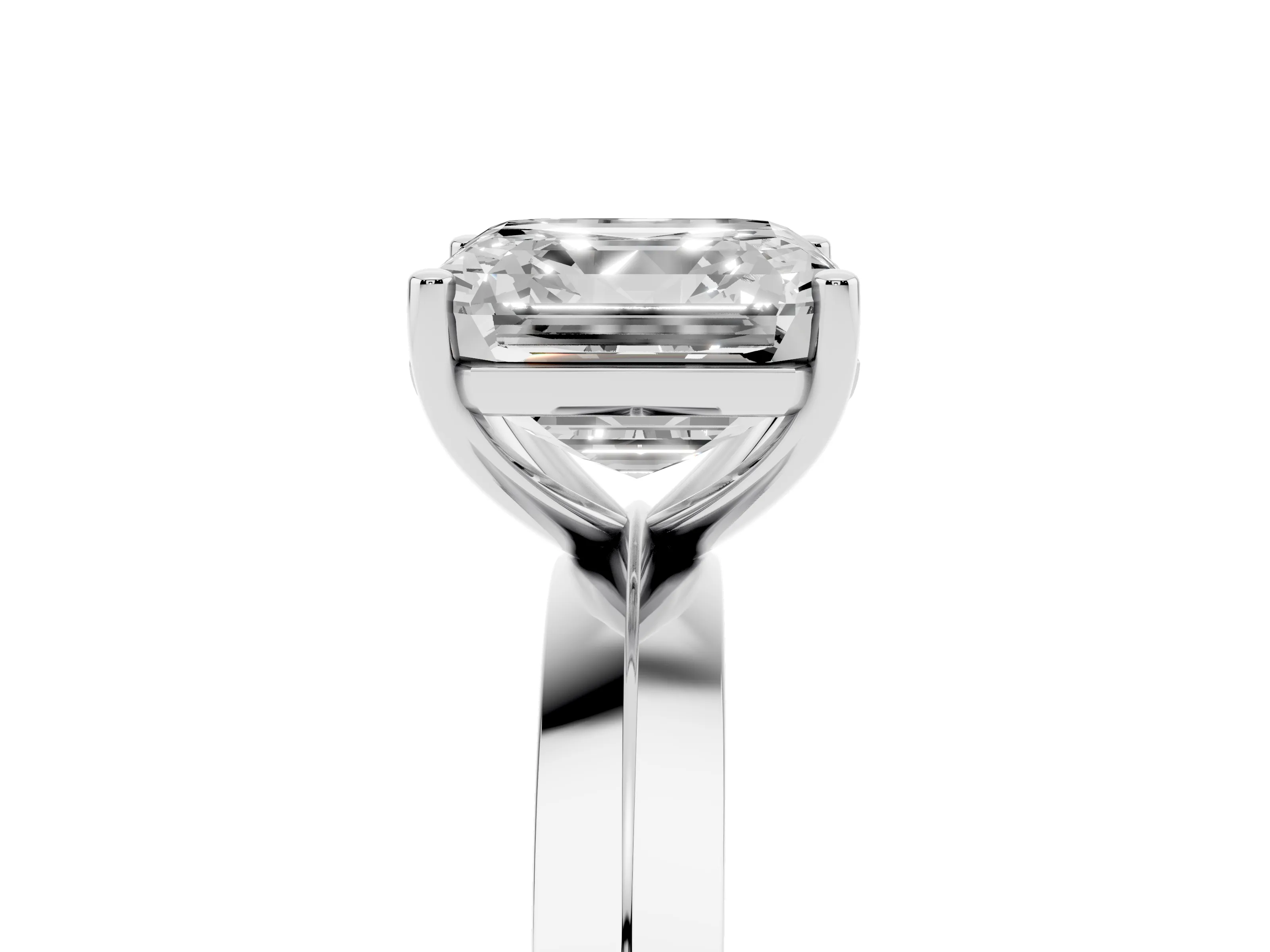 Asscher Cut Diamond Solitaire Engagement Ring Set in Platinum with Flat Band and Prong Setting
