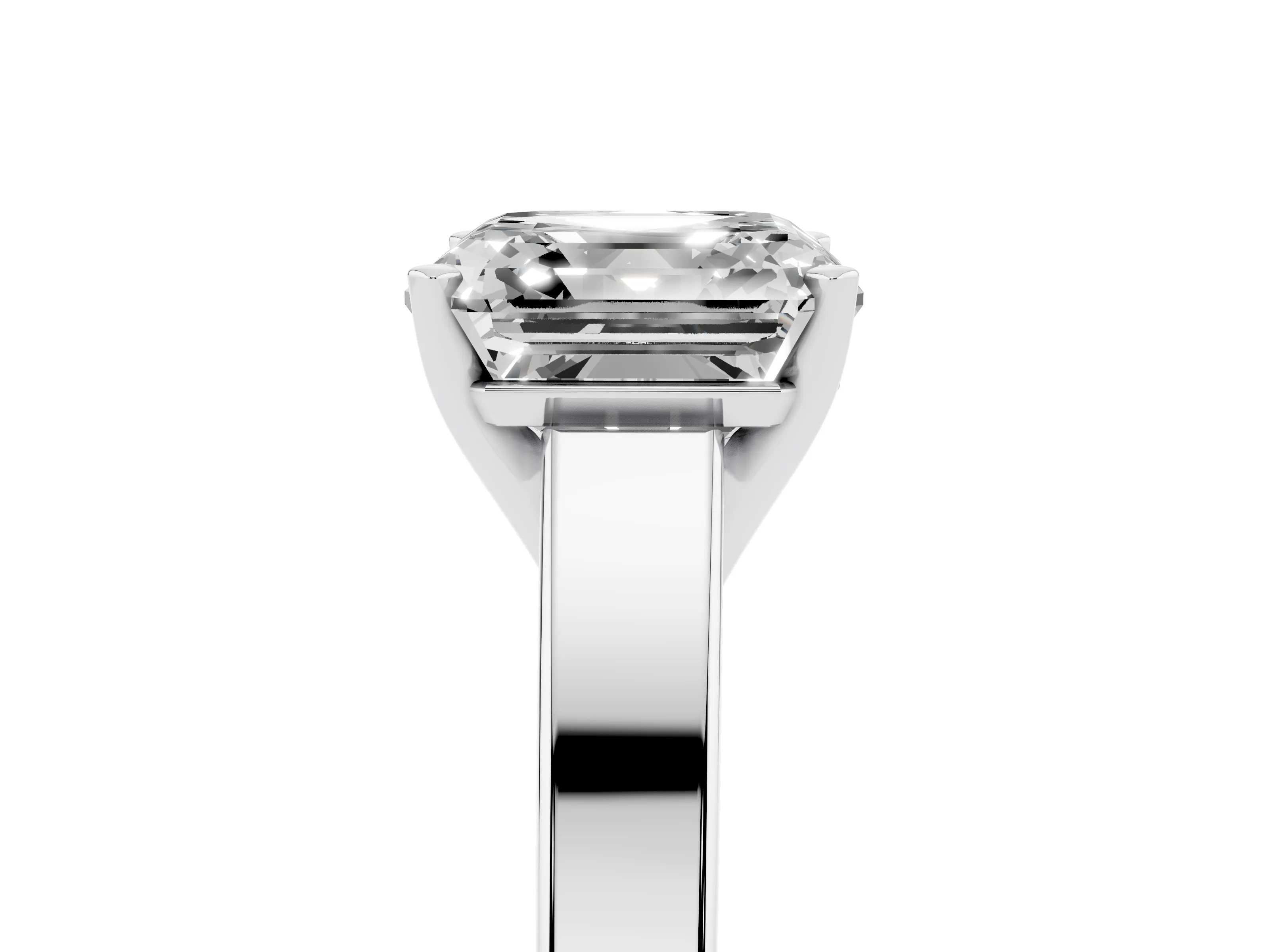 Asscher Cut Diamond Solitaire Engagement Ring Set in White gold with Prong Setting and Tapered Band