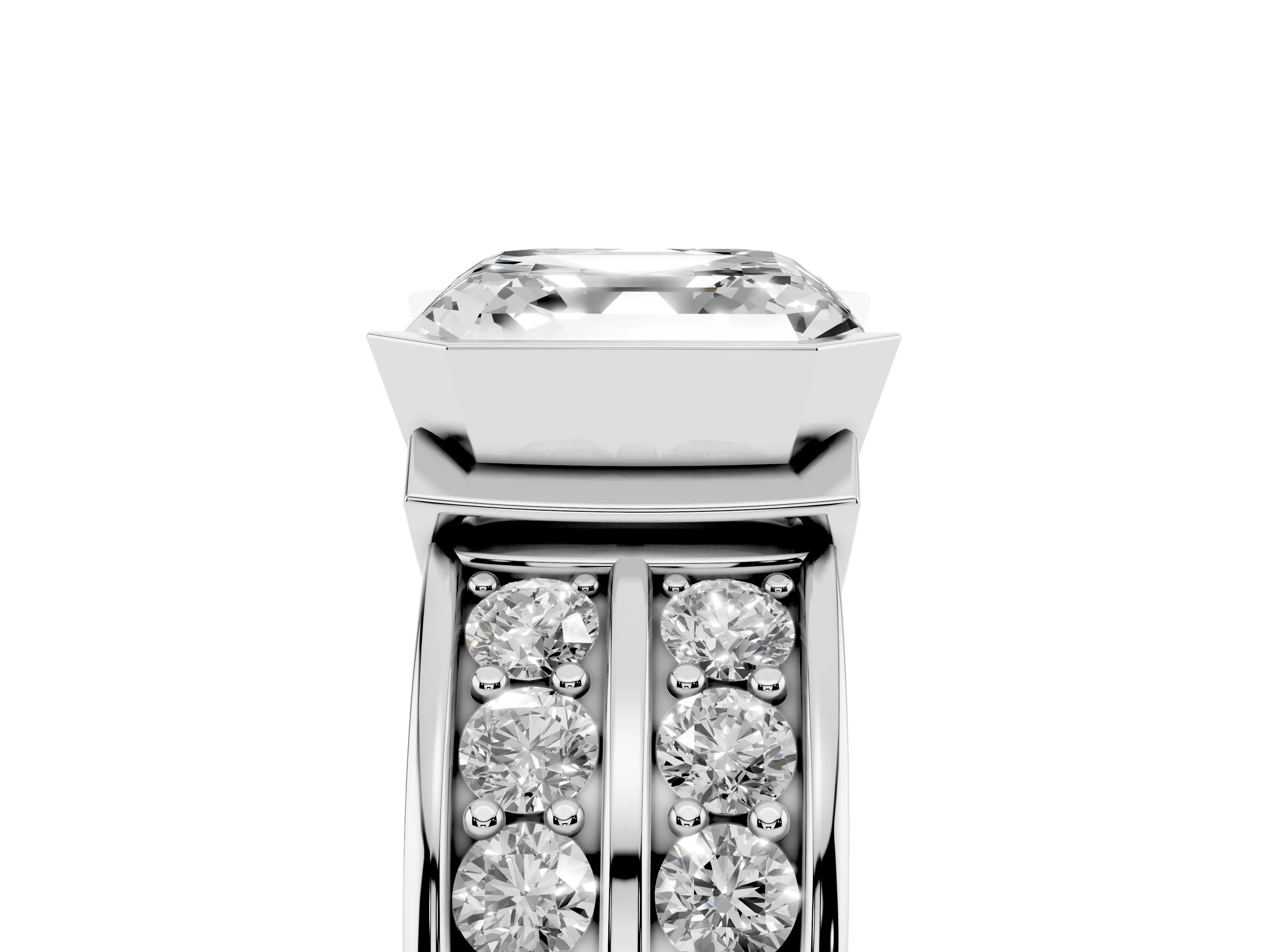 Asscher Cut Diamond Wide Channel Set Band Ring Set in Silver with Bezel Setting