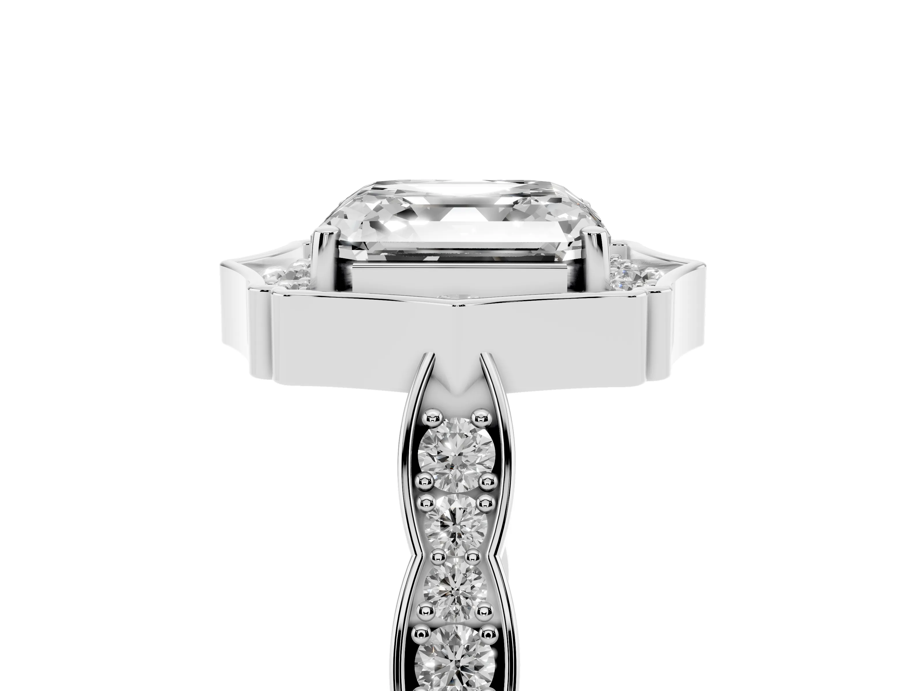 Asscher Cut Diamond Halo Engagement Ring Set in Platinum with Milgrain Band and Prong Setting
