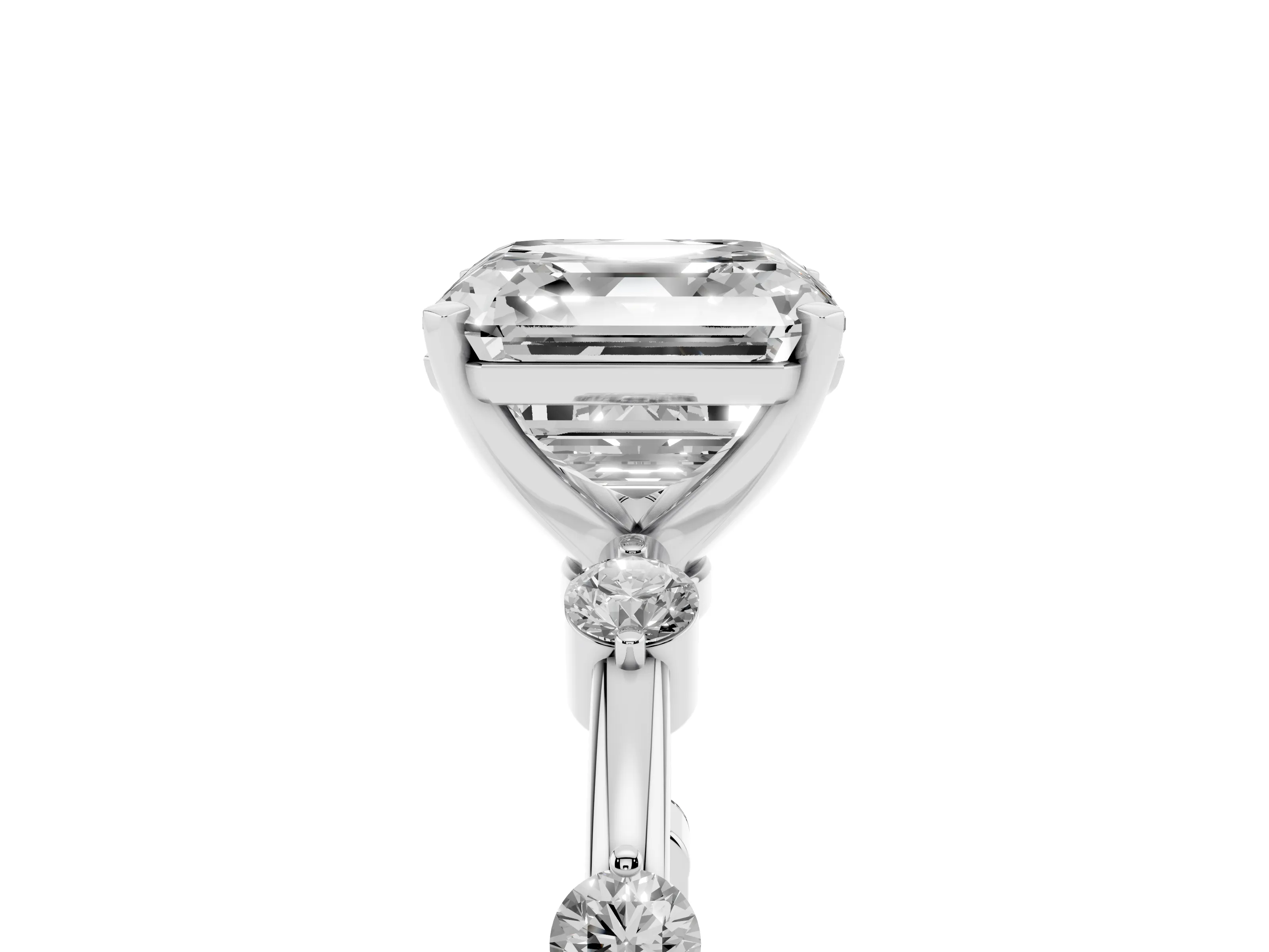 Asscher Cut Diamond Solitaire Ring Set in Platinum with Bezel Set Side Stones and Prong Setting