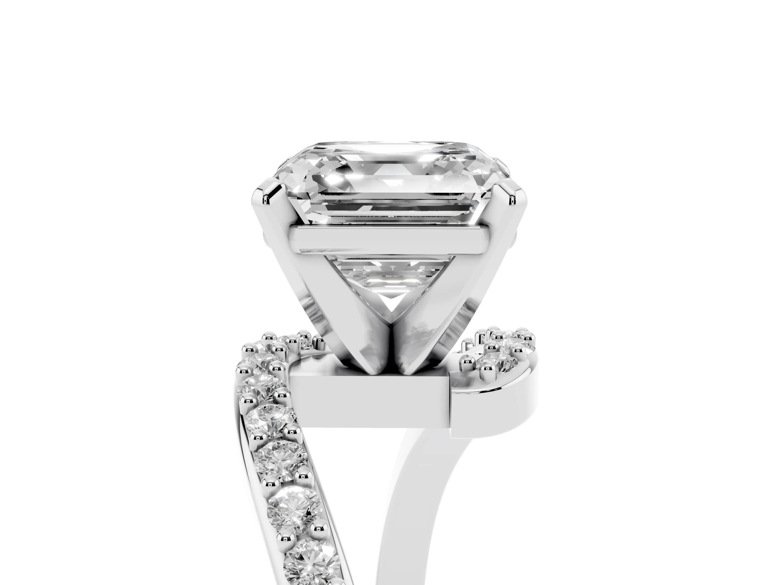 Asscher Cut Diamond Solitaire Ring Set in Platinum with Pavé Twist Band and Prong Setting