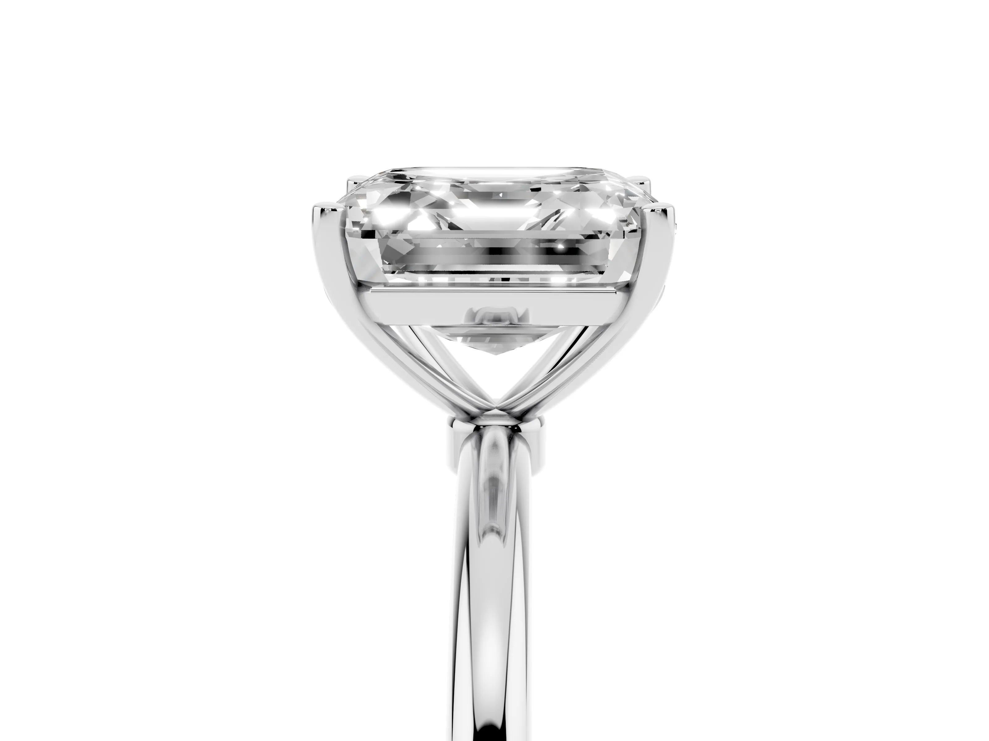 Asscher Cut Diamond Solitaire Engagement Ring Set in Silver with Thin Band and Prong Setting