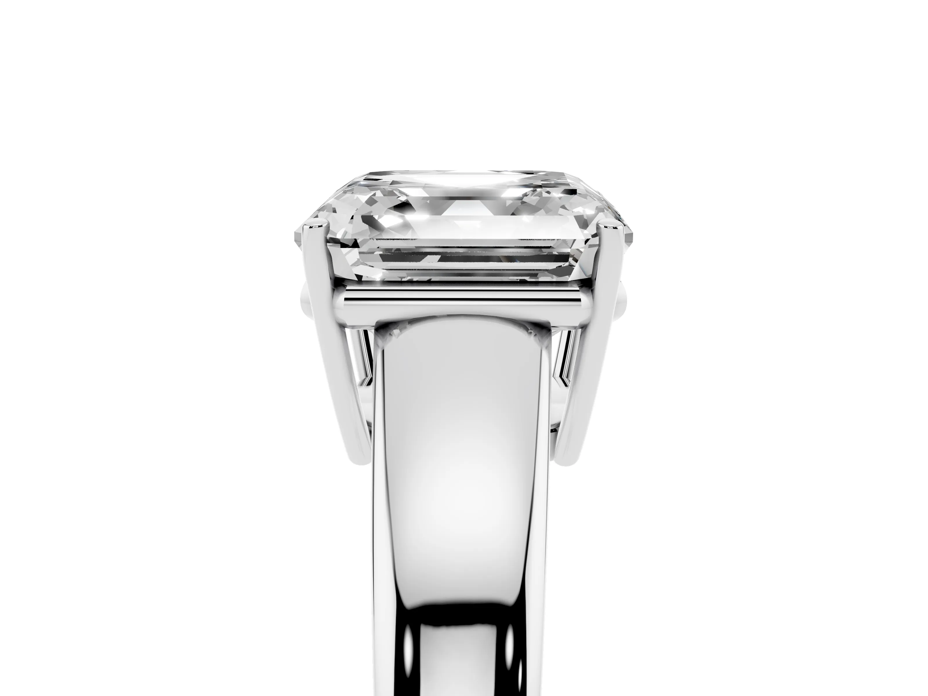 Asscher Cut Diamond Solitaire Ring Set in White gold with Tapered Band and Prong Setting