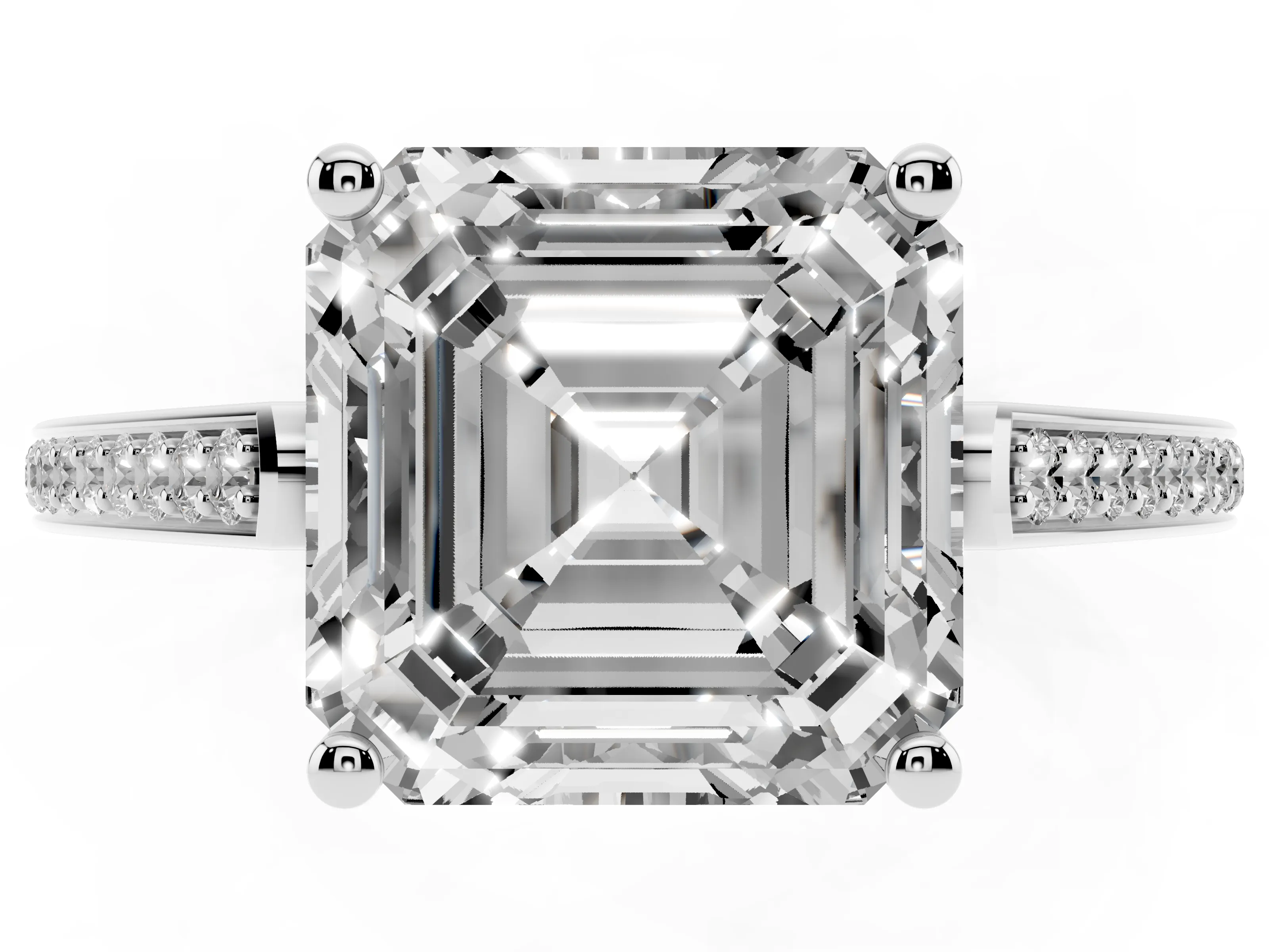 Asscher Cut Diamond Cathedral Pavé Engagement Ring Set in Platinum with Prong Setting