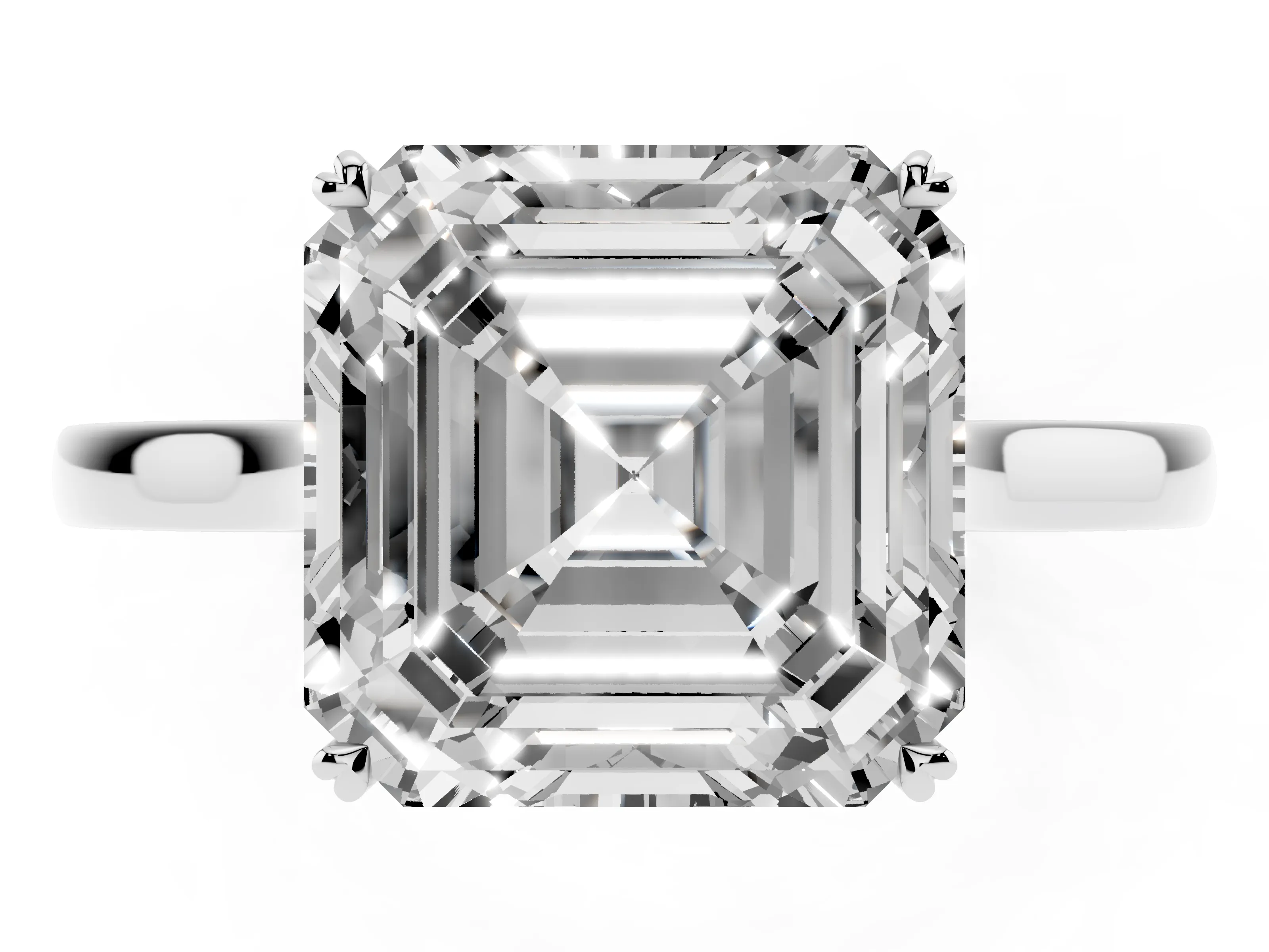 Asscher Cut Diamond Solitaire Heart Prong Engagement Ring Set in White gold with Tapered Band