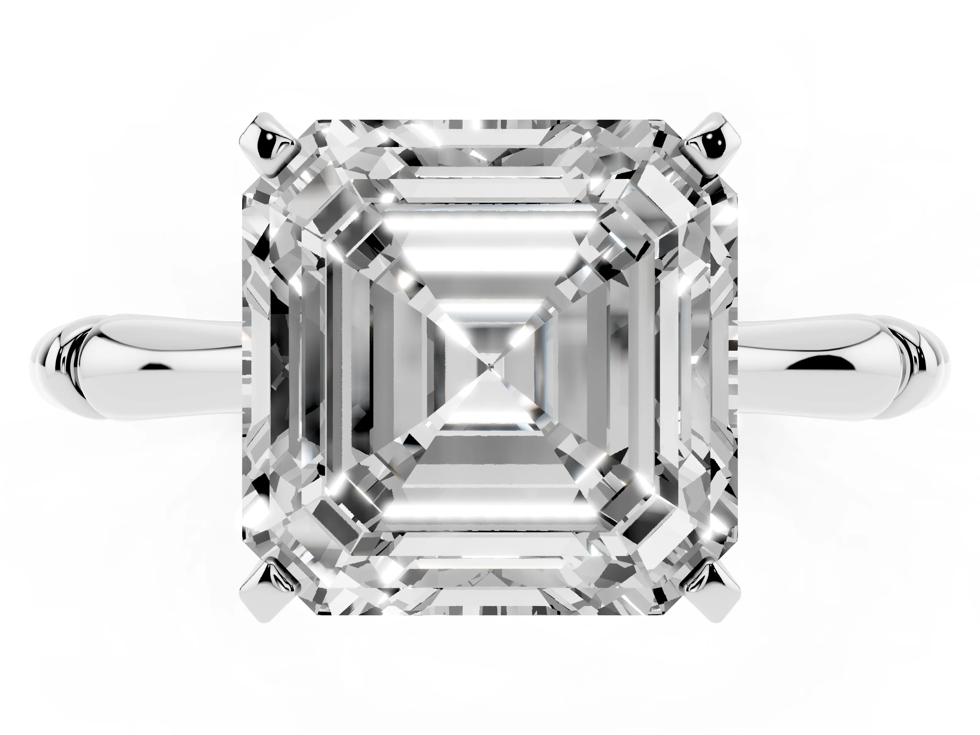 Asscher Cut Diamond Solitaire Ring Set in White gold with Bamboo Band and Prong Setting