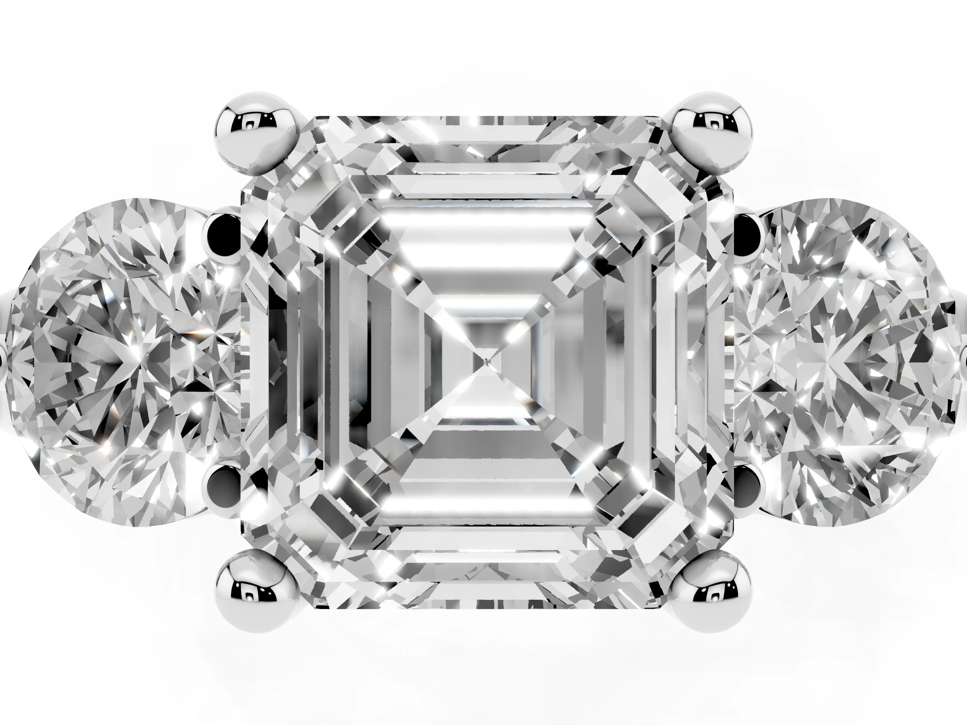 Asscher Cut Diamond Three-Stone Ring Set in Silver with Prong Setting and Classic Band