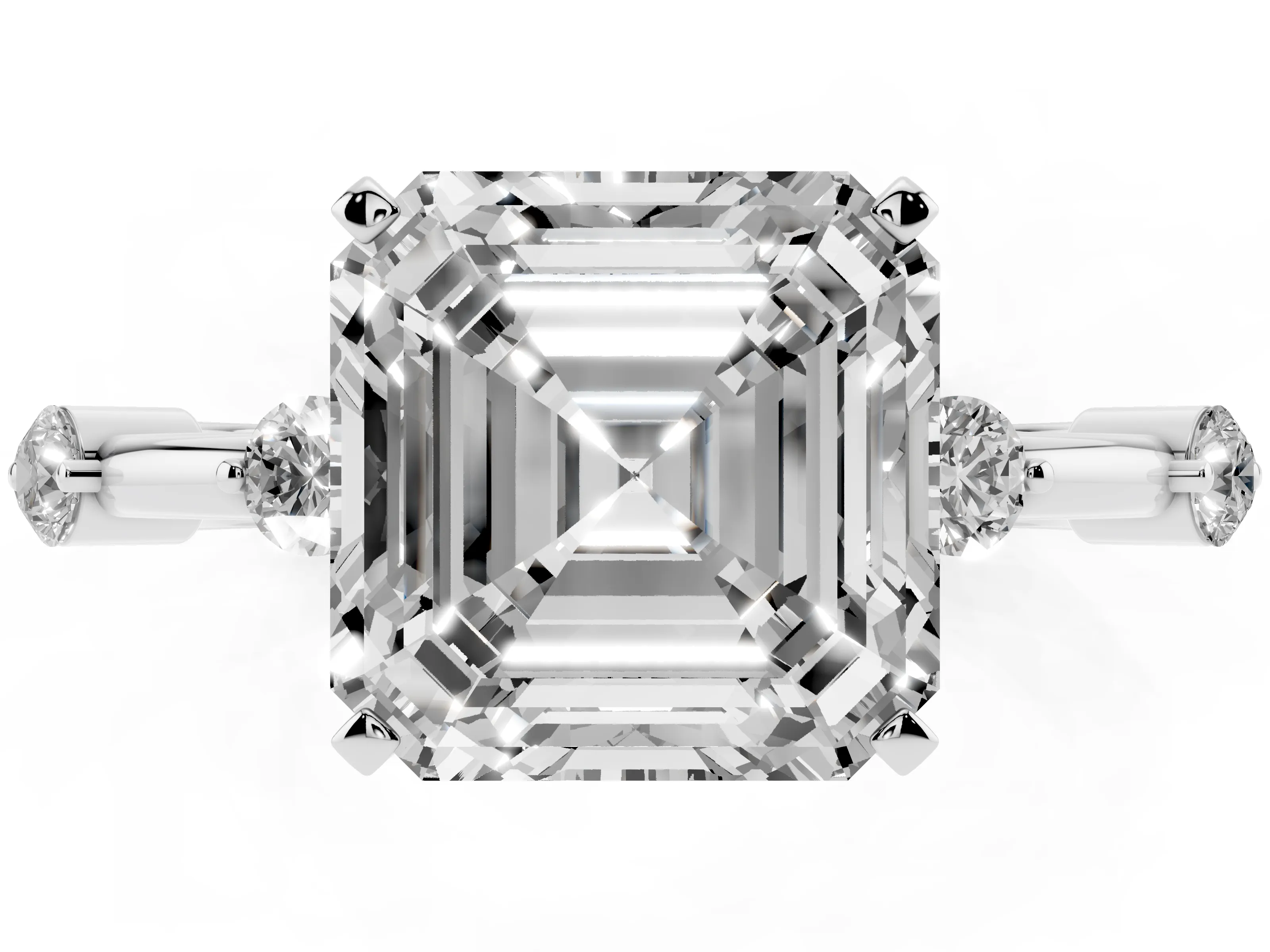 Asscher Cut Diamond Solitaire Ring Set in Platinum with Bezel Set Side Stones and Prong Setting