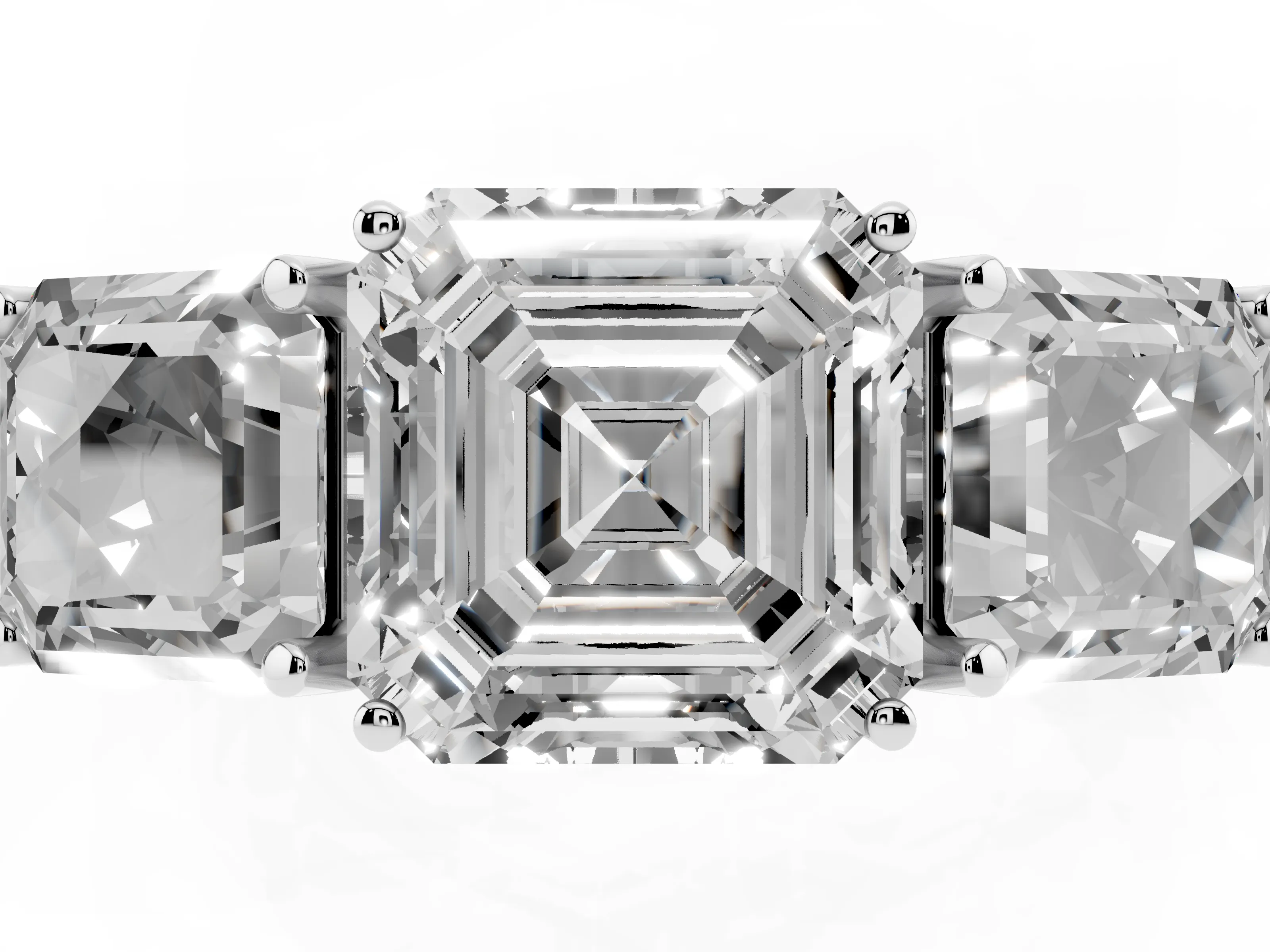 Asscher Cut Diamond Three-Stone Engagement Ring Set in Silver with Milgrain Pavé Band