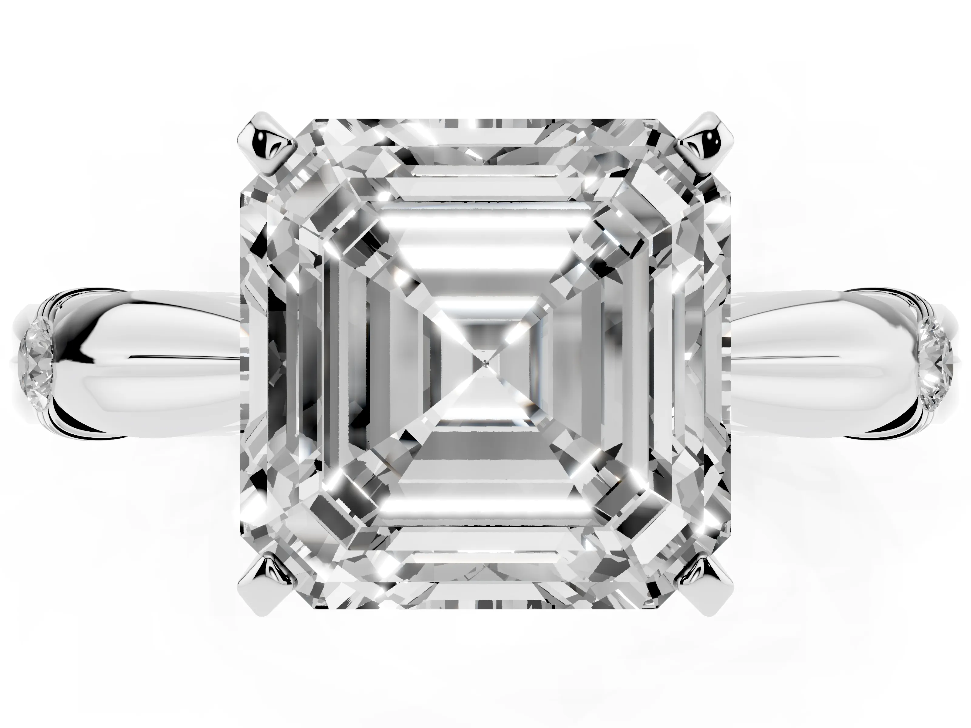 Asscher Cut Diamond Solitaire Twisted Band Ring Set in Platinum with Accent Stones and Prong Setting
