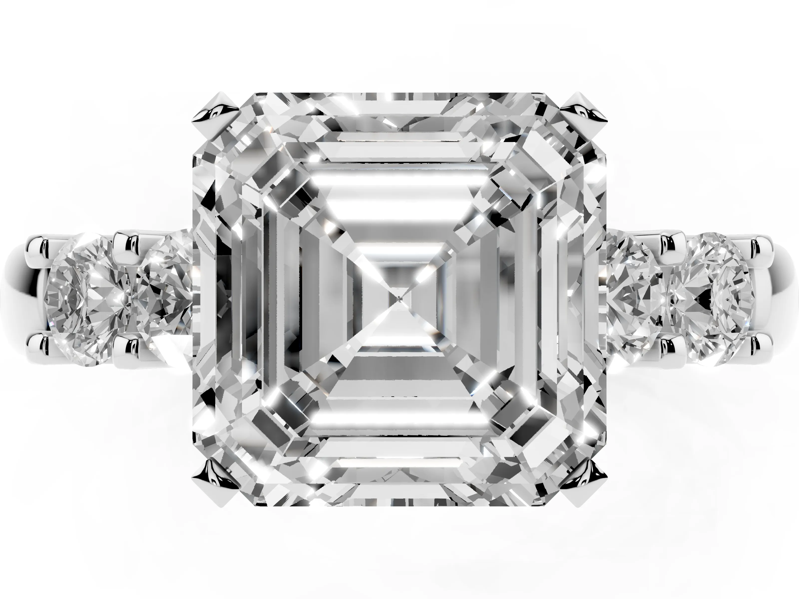 Asscher Cut Diamond Five-Stone Prong Set Engagement Ring Set in Platinum with Channel Band