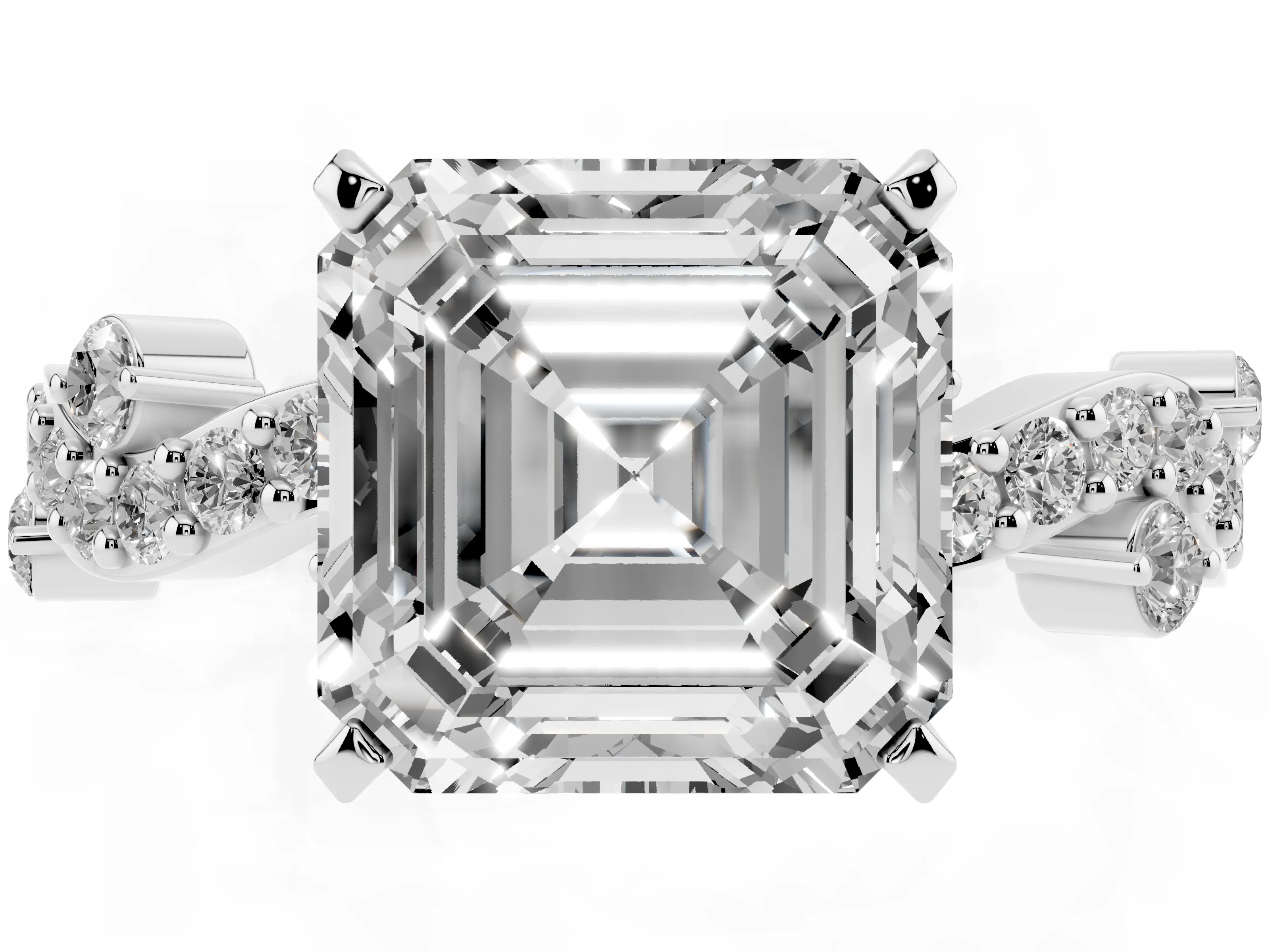 Asscher Cut Diamond Solitaire Twisted Band Set in Silver with Pavé Setting