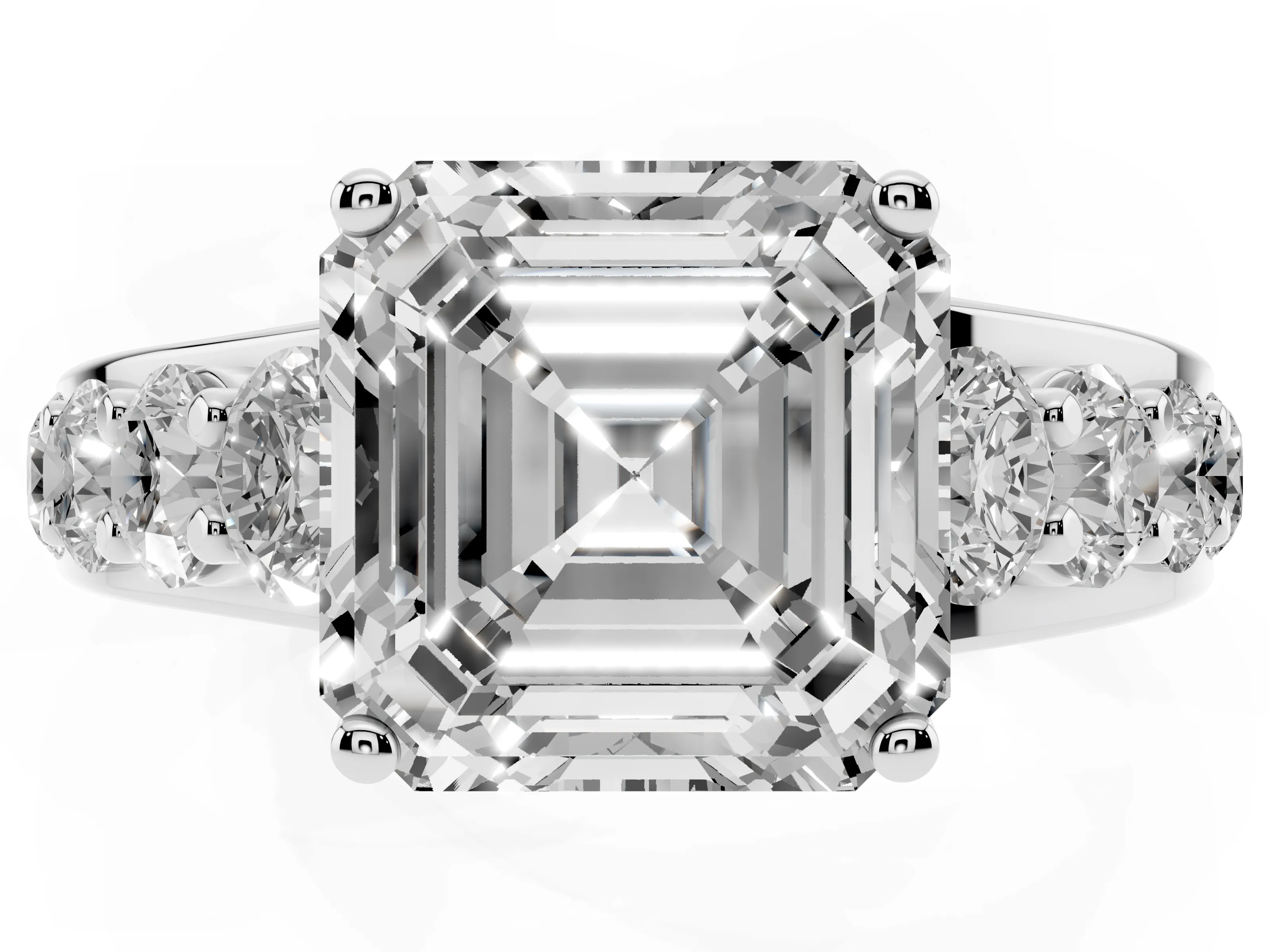 Asscher Cut Diamond Pavé Engagement Ring Set in Silver with Prong Setting
