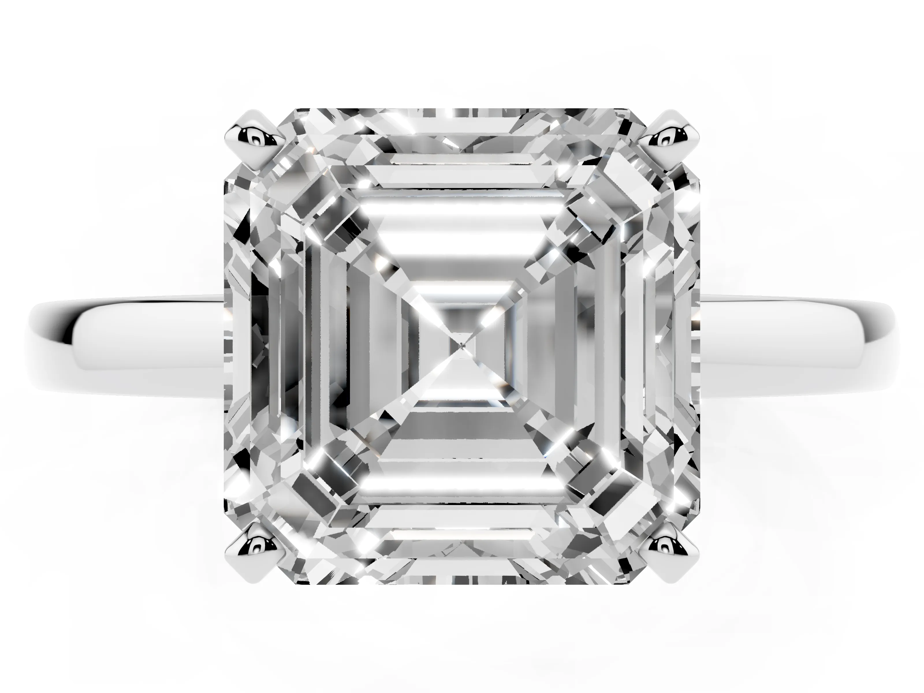 Asscher Cut Diamond Solitaire Engagement Ring Set in Platinum with Prong Setting on a Classic Band
