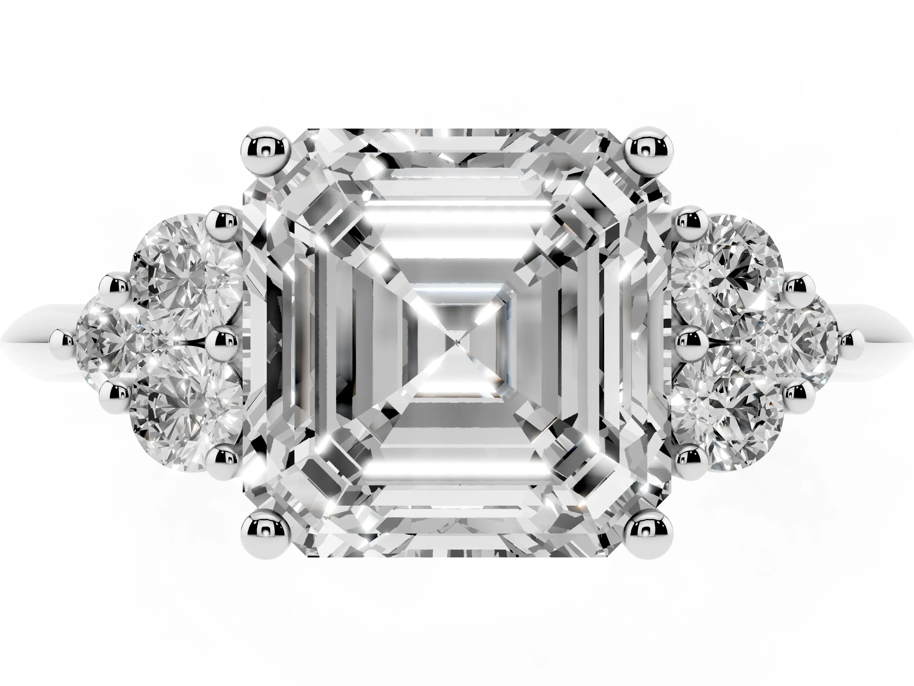 Asscher Cut Diamond Cluster Ring Set in Silver with Plain Band and Prong Setting