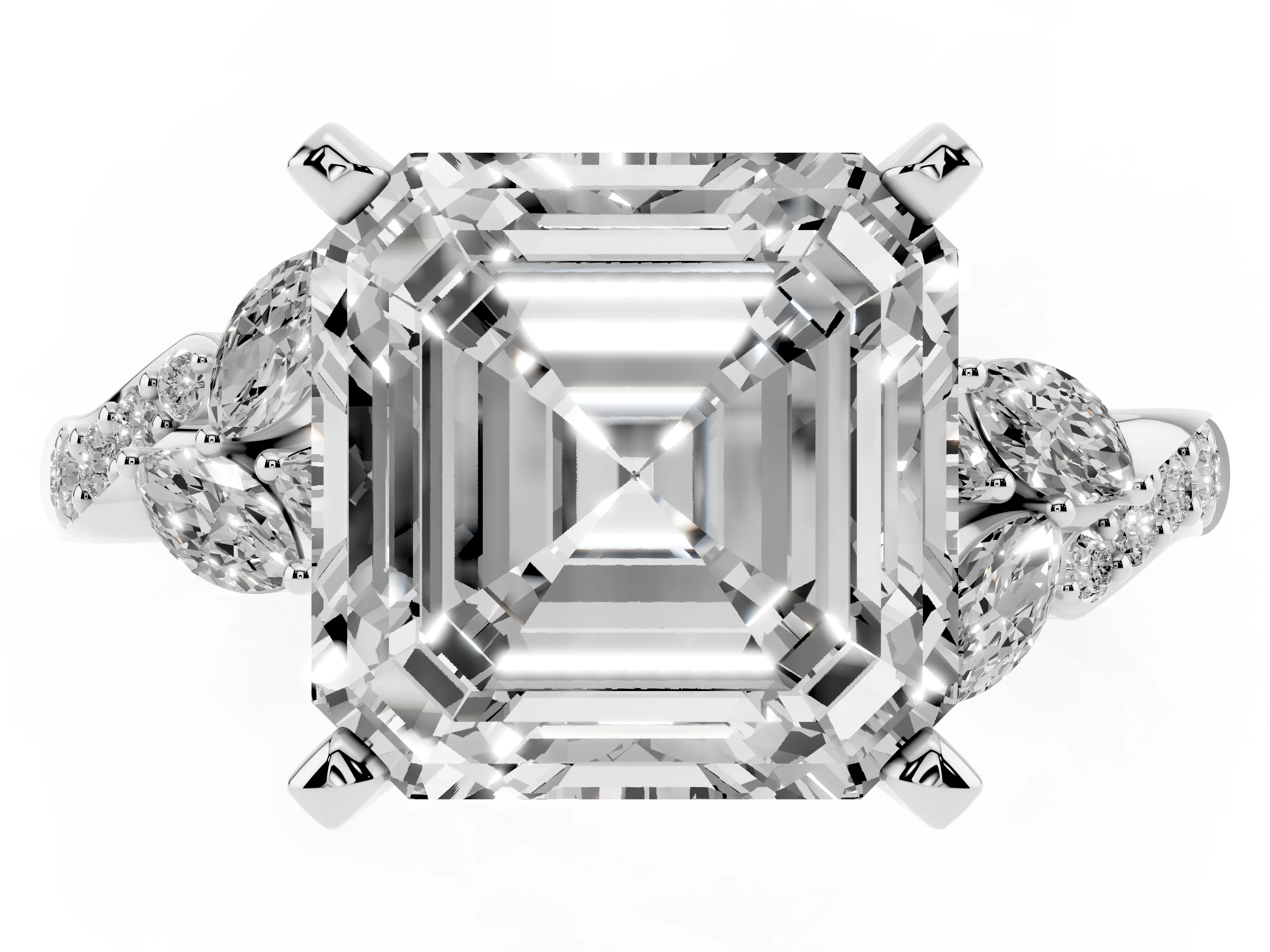 Asscher Cut Diamond Solitaire Ring Set in Silver with Marquise Twist Band and Prong Setting