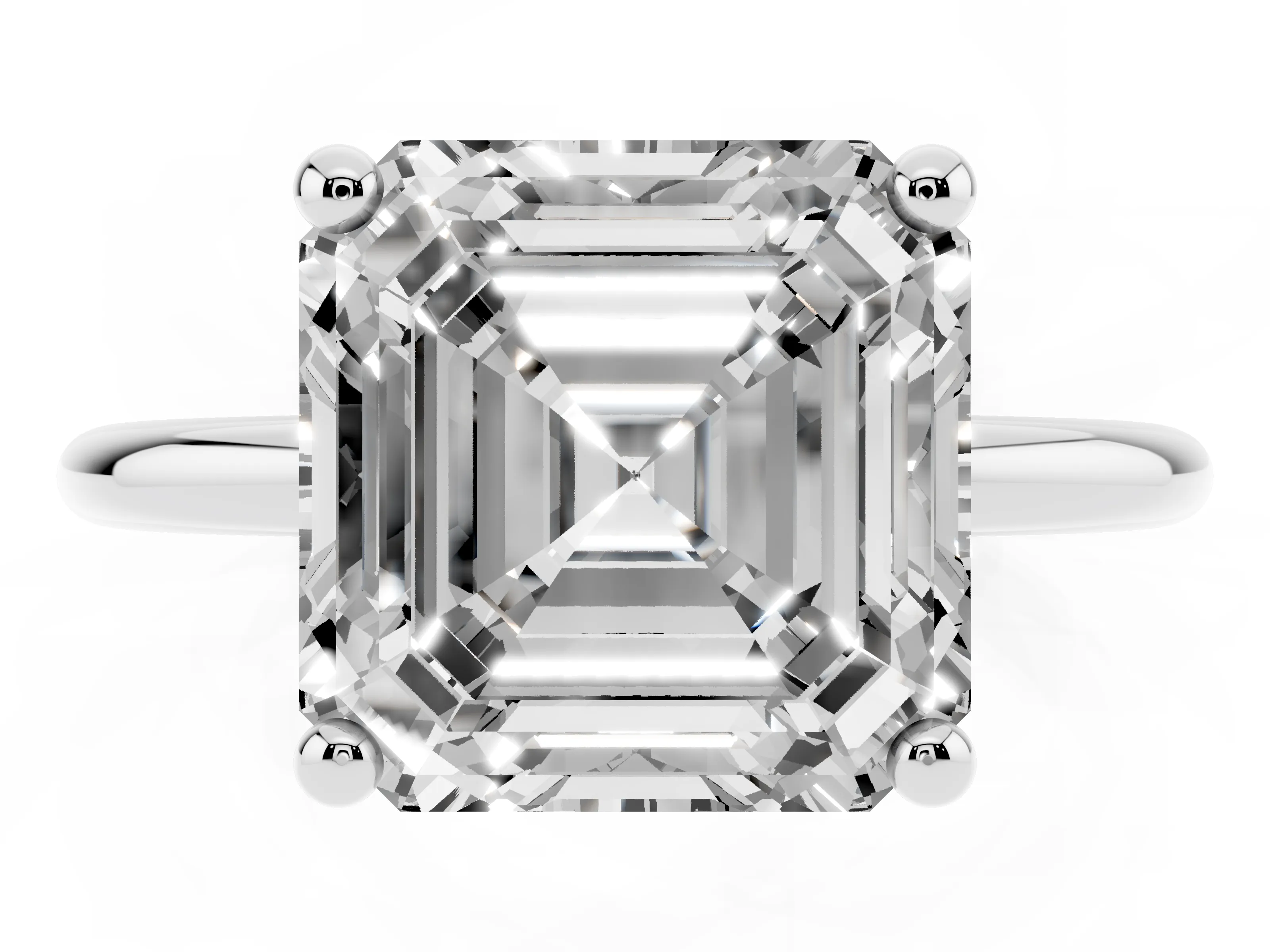 Asscher Cut Diamond Solitaire Ring Set in Silver with Secure Prong Setting on a Classic Band