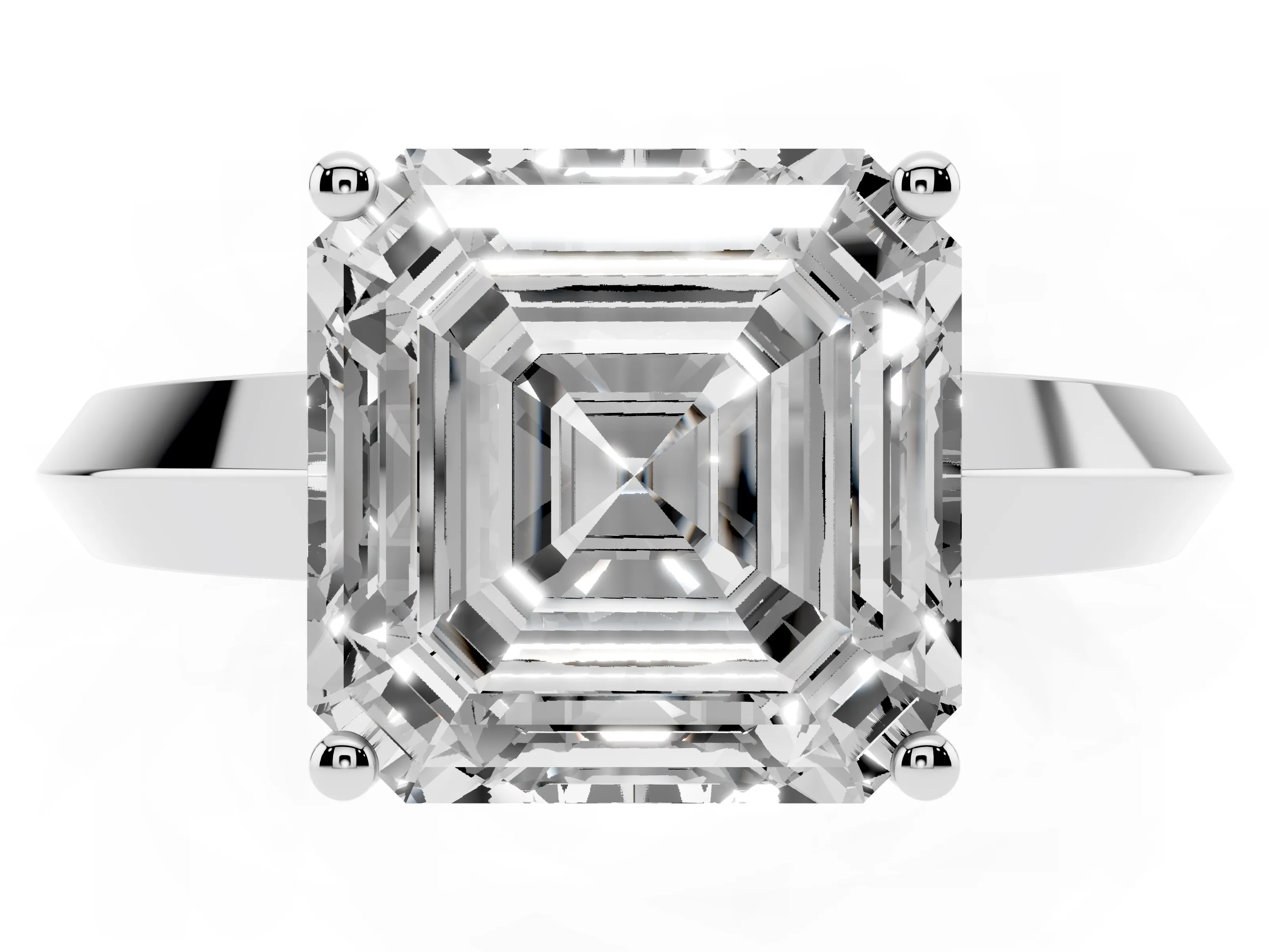 Asscher Cut Diamond Solitaire Engagement Ring Set in Platinum with Flat Band and Prong Setting