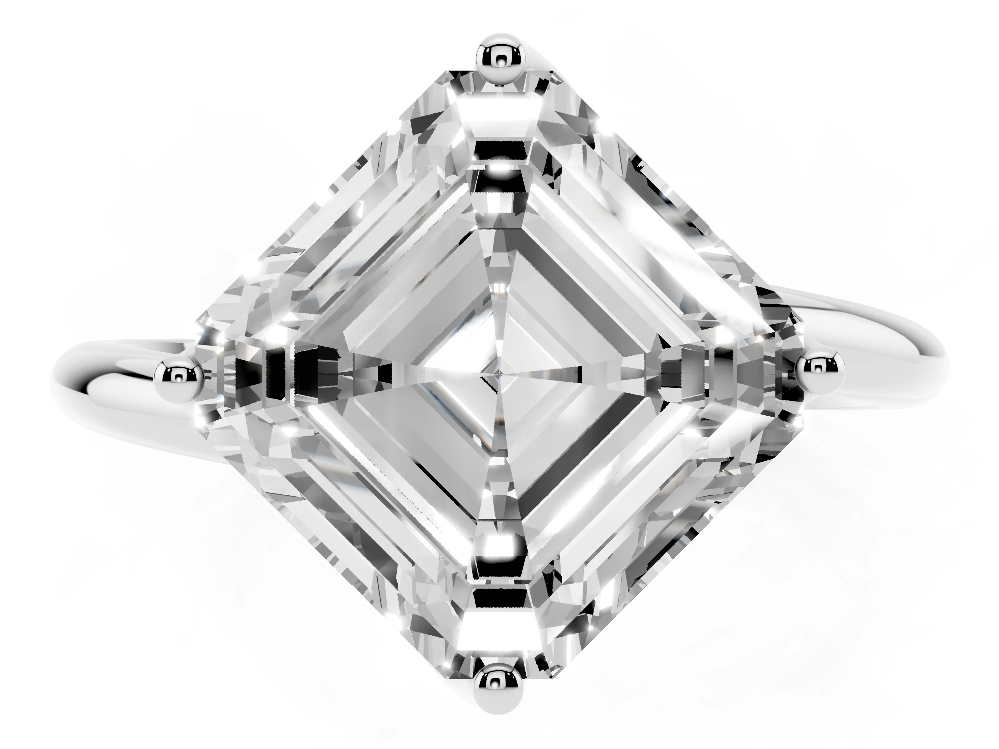 Asscher Cut Diamond Solitaire Engagement Ring Set in White gold with Classic Plain Band