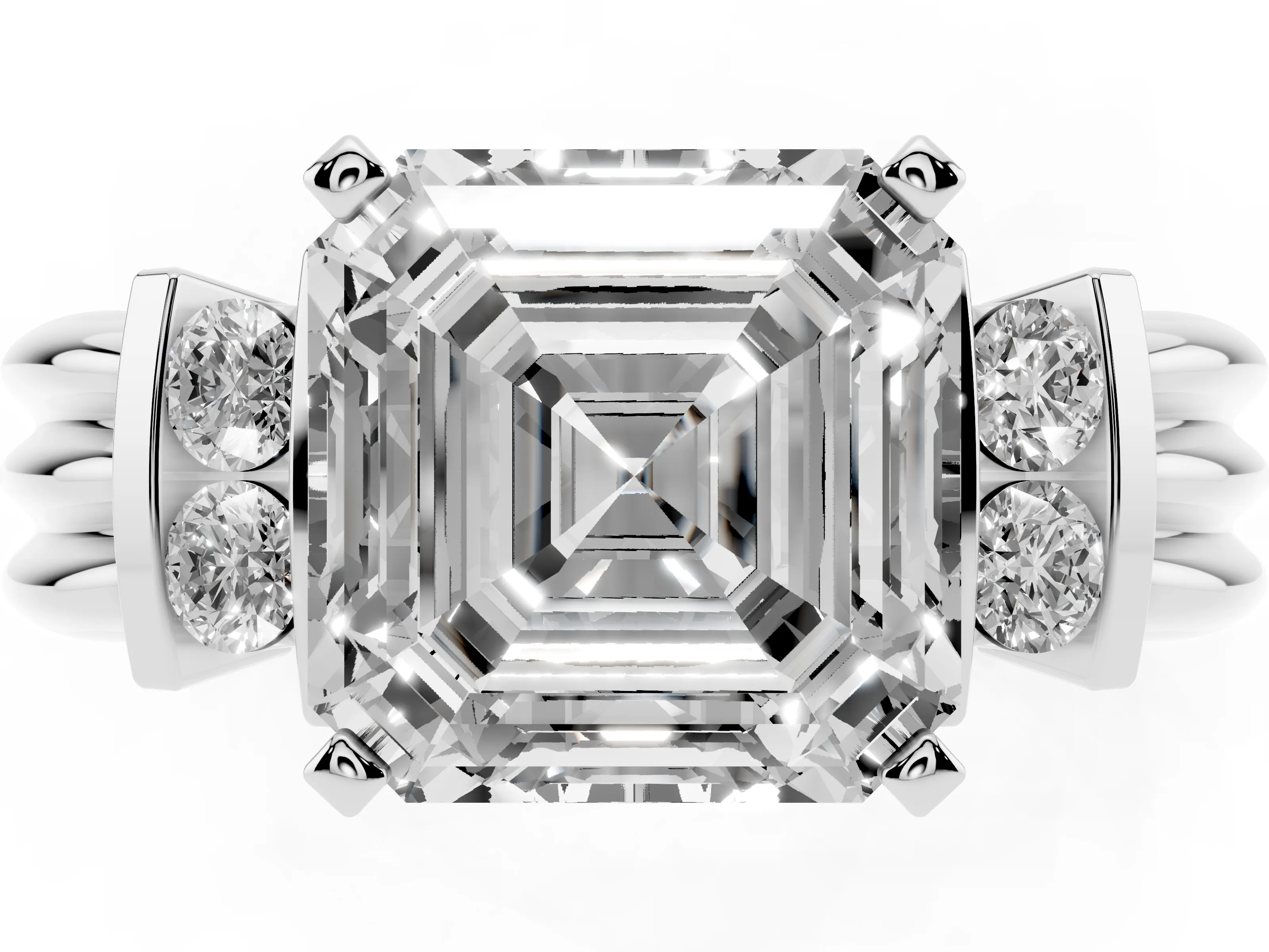 Three-Stone Asscher Cut Diamond Channel Set Ring Set in Silver with Bar Prongs