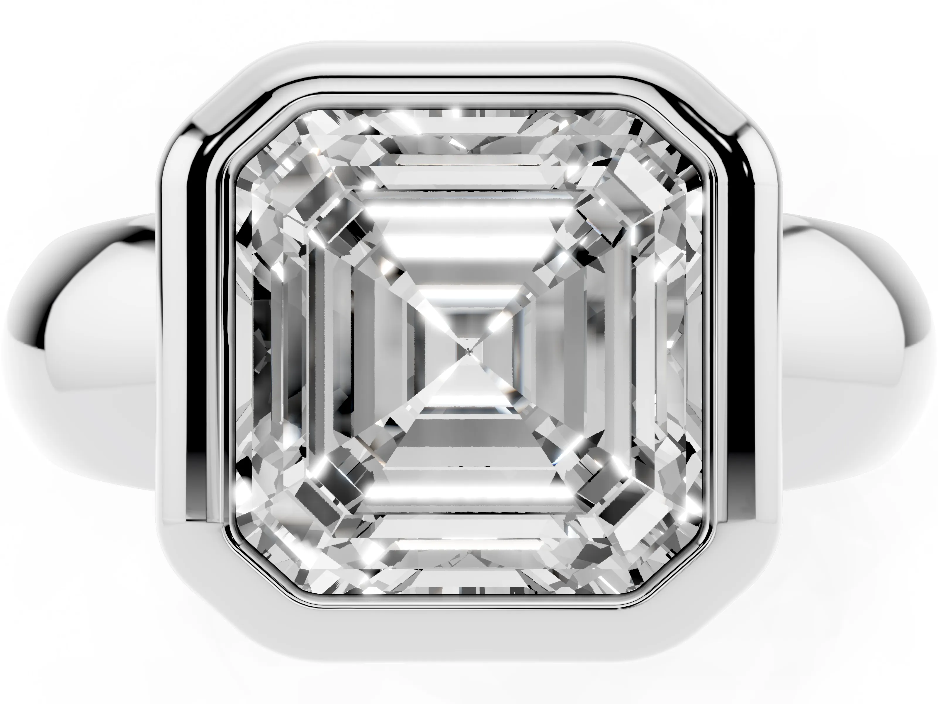 Bezel Set Asscher Cut Diamond Solitaire Ring Set in Silver with Wide Band