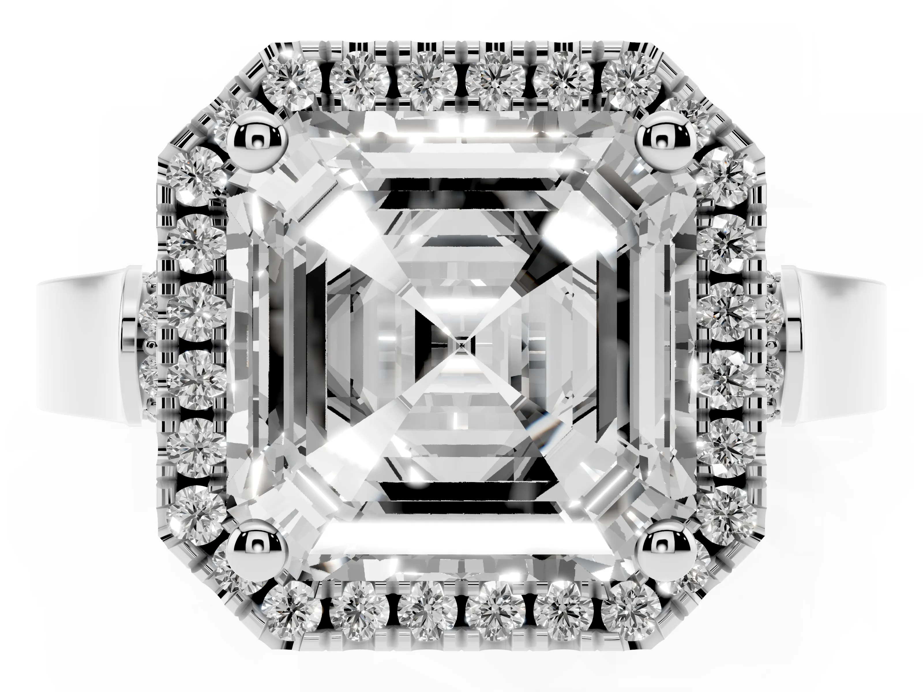 Asscher Cut Diamond Halo Ring Set in Silver with Pavé-Lined Split Shank Band