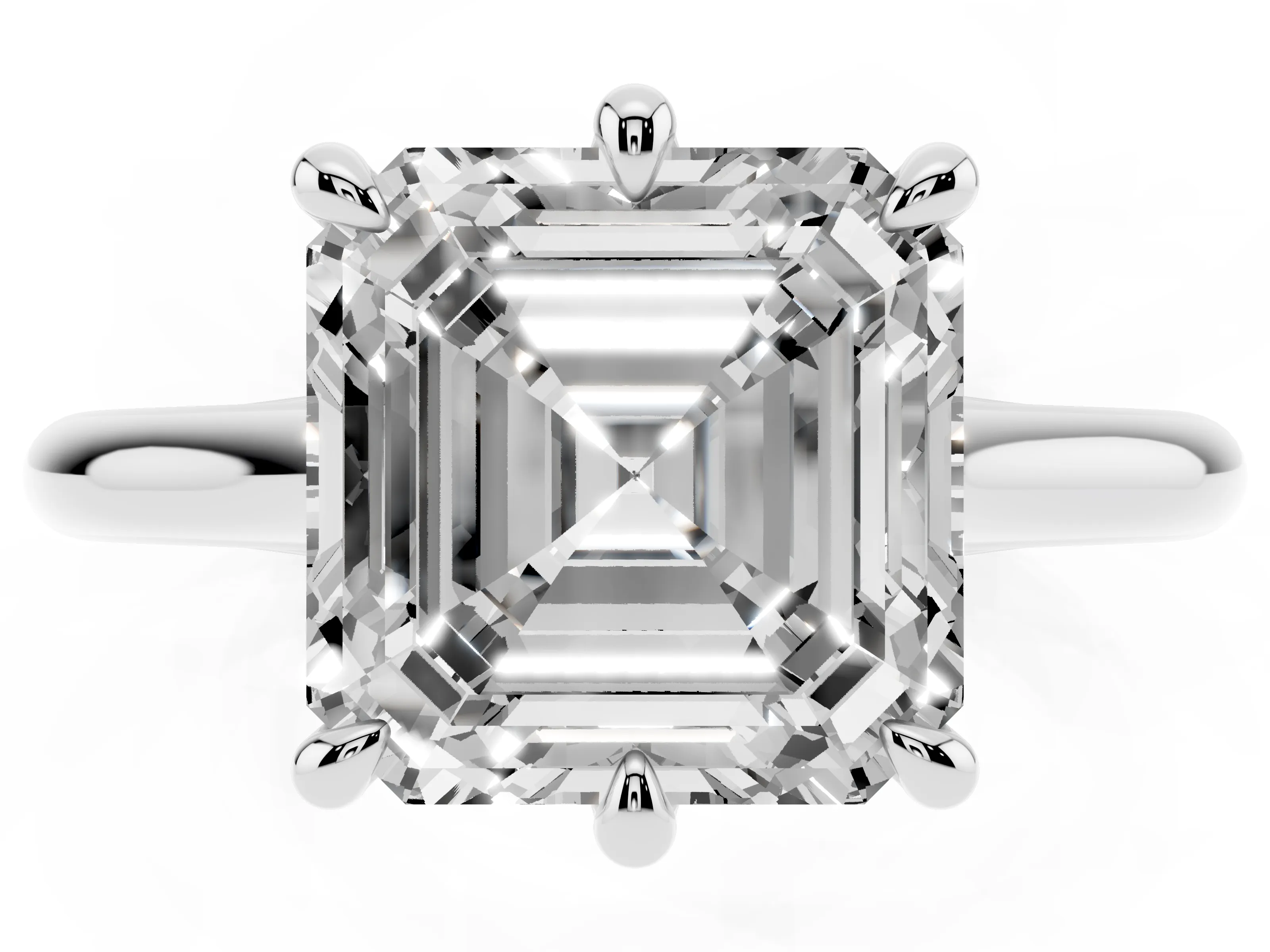 Asscher Cut Diamond Solitaire Engagement Ring Set in Platinum with Prong Setting and Plain Classic Band