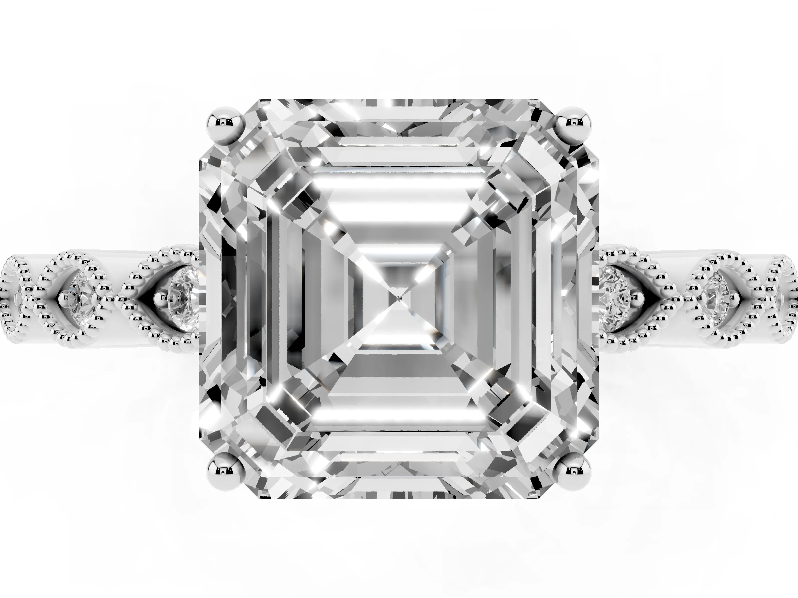 Asscher Cut Diamond Solitaire Ring Set in Silver with Infinity Twist Pavé Band