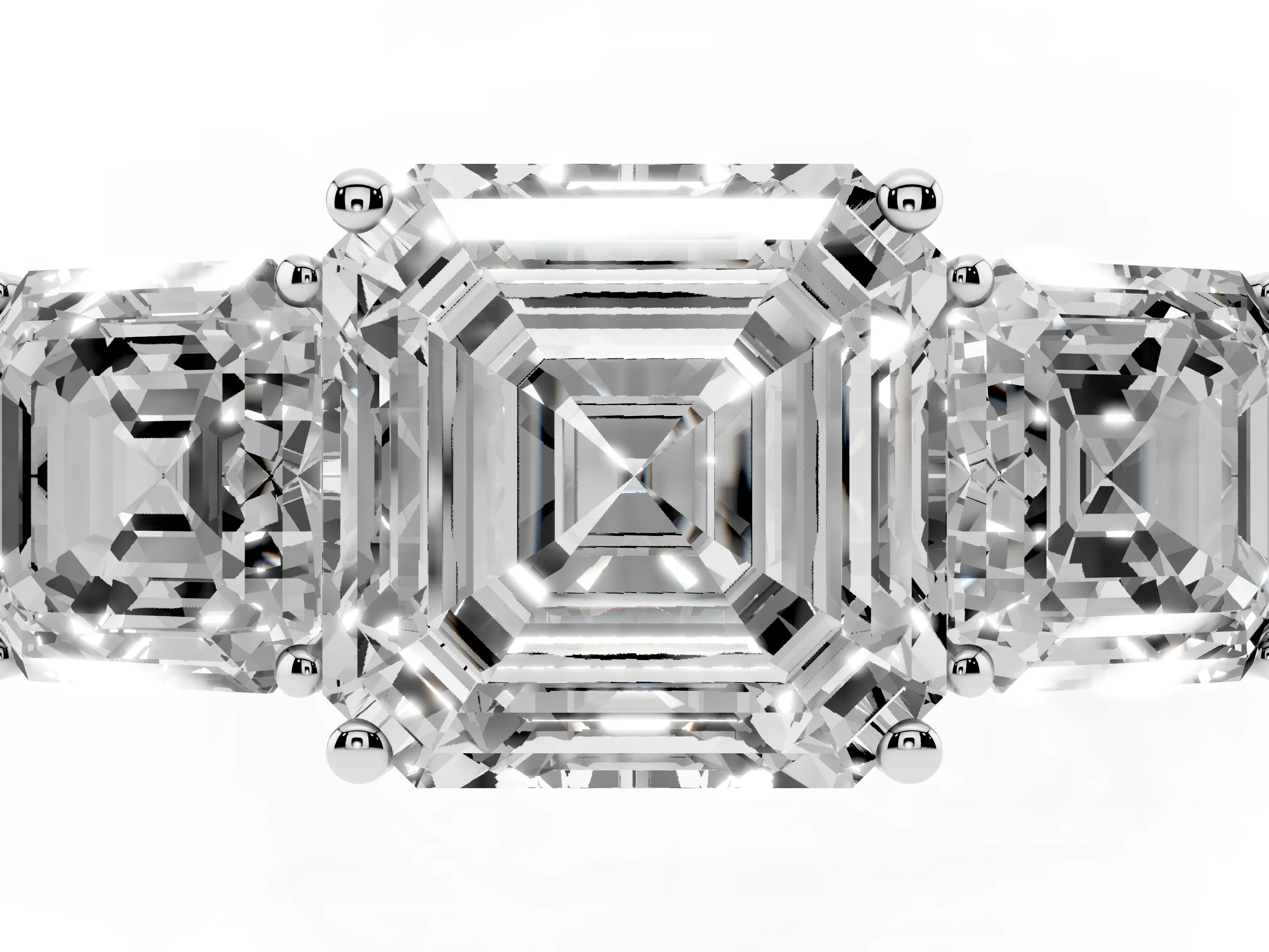 Asscher Cut Diamond Three-Stone Engagement Ring Set in White gold with Flat Band