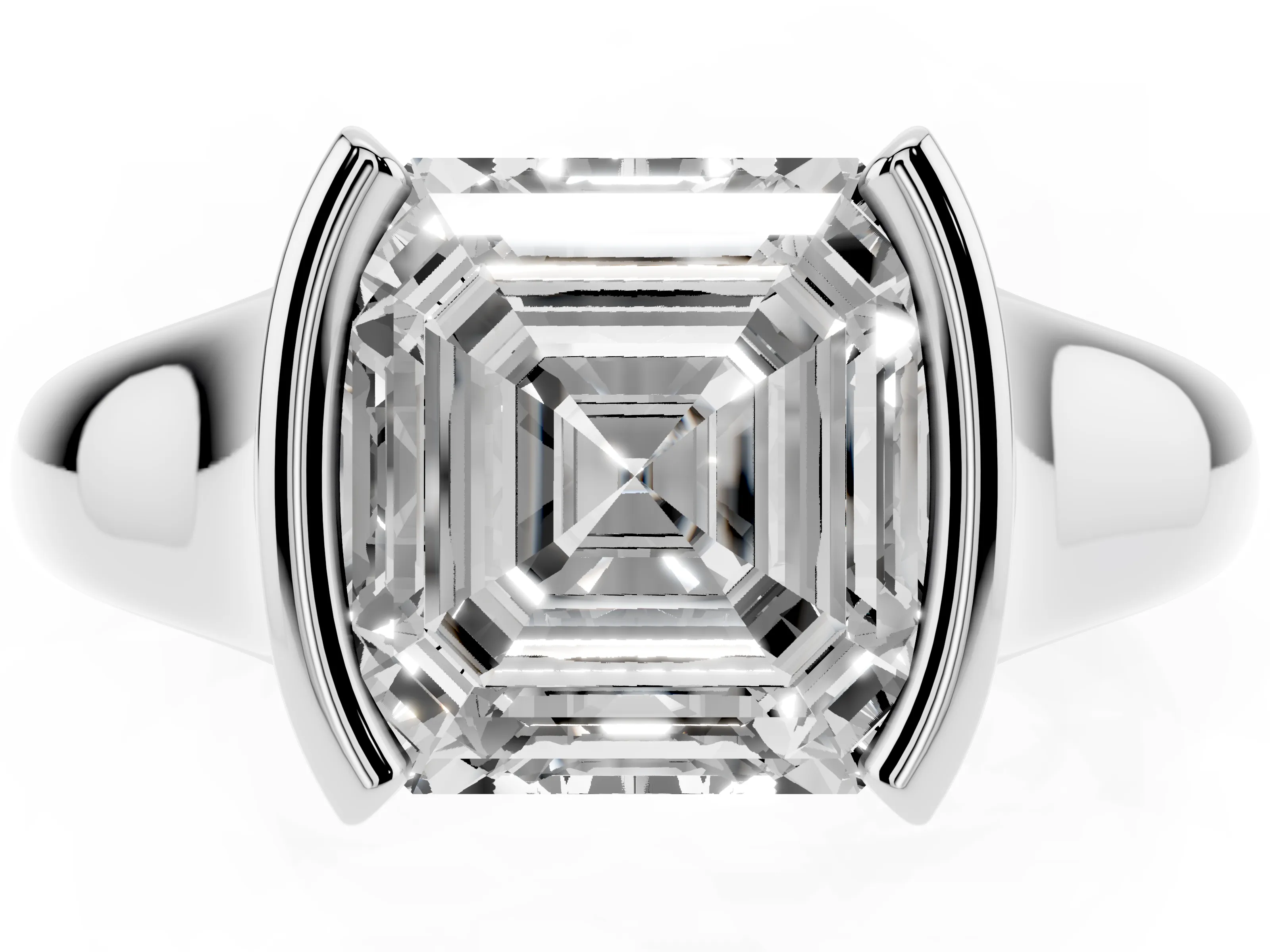 Asscher Cut Diamond Solitaire Tension Set Ring Set in Platinum with Split Shank Band