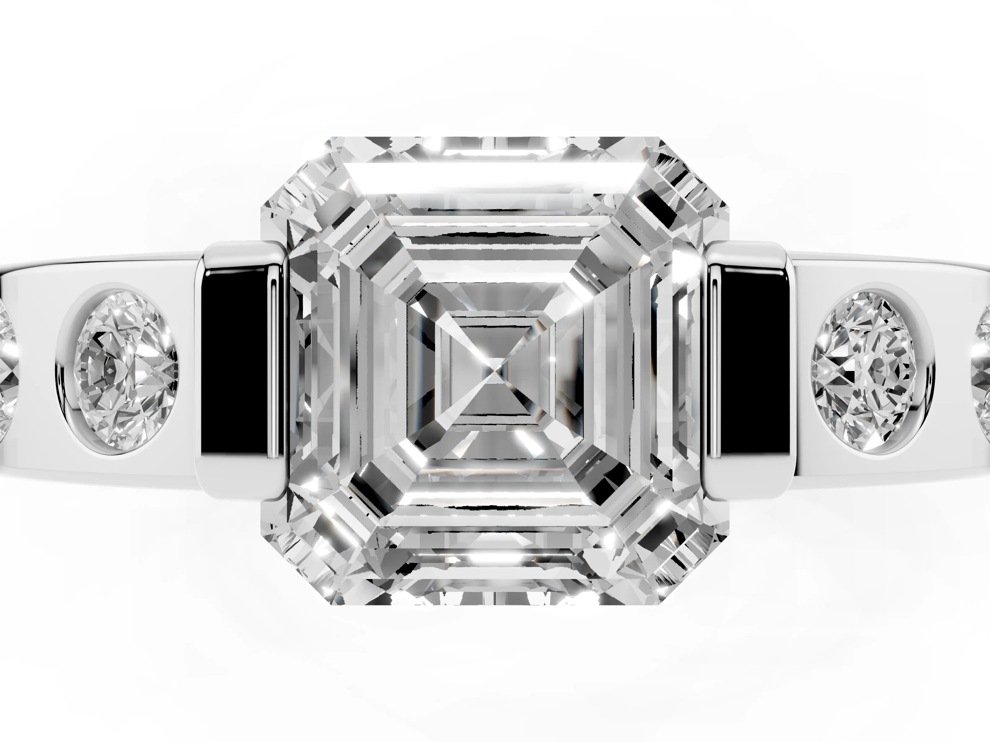Asscher Cut Diamond Channel-Set Band Ring Set in Silver with Bezel Prong Setting
