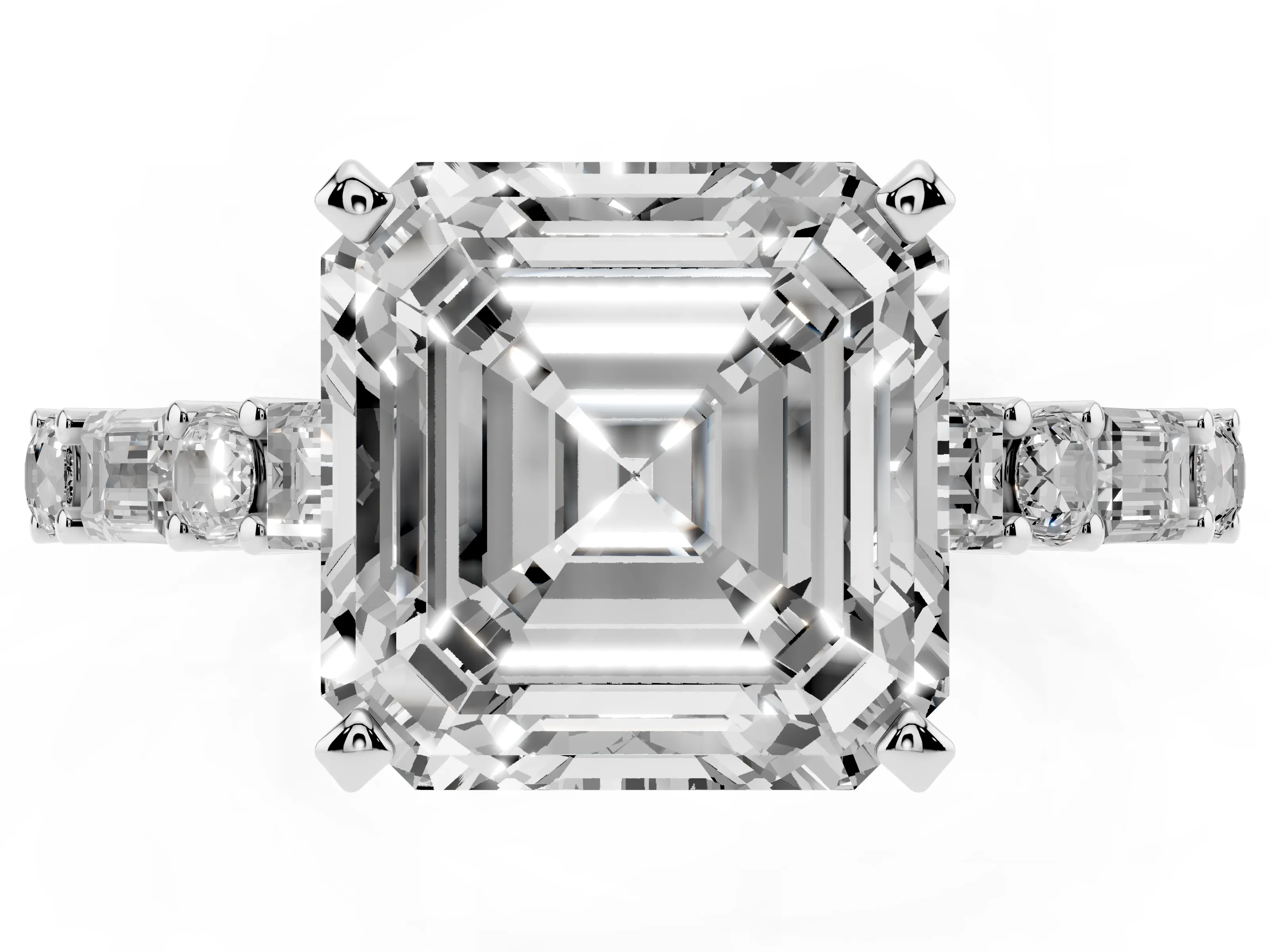 Asscher Cut Diamond Solitaire Set in Silver with Side Baguettes and Channel Set Band