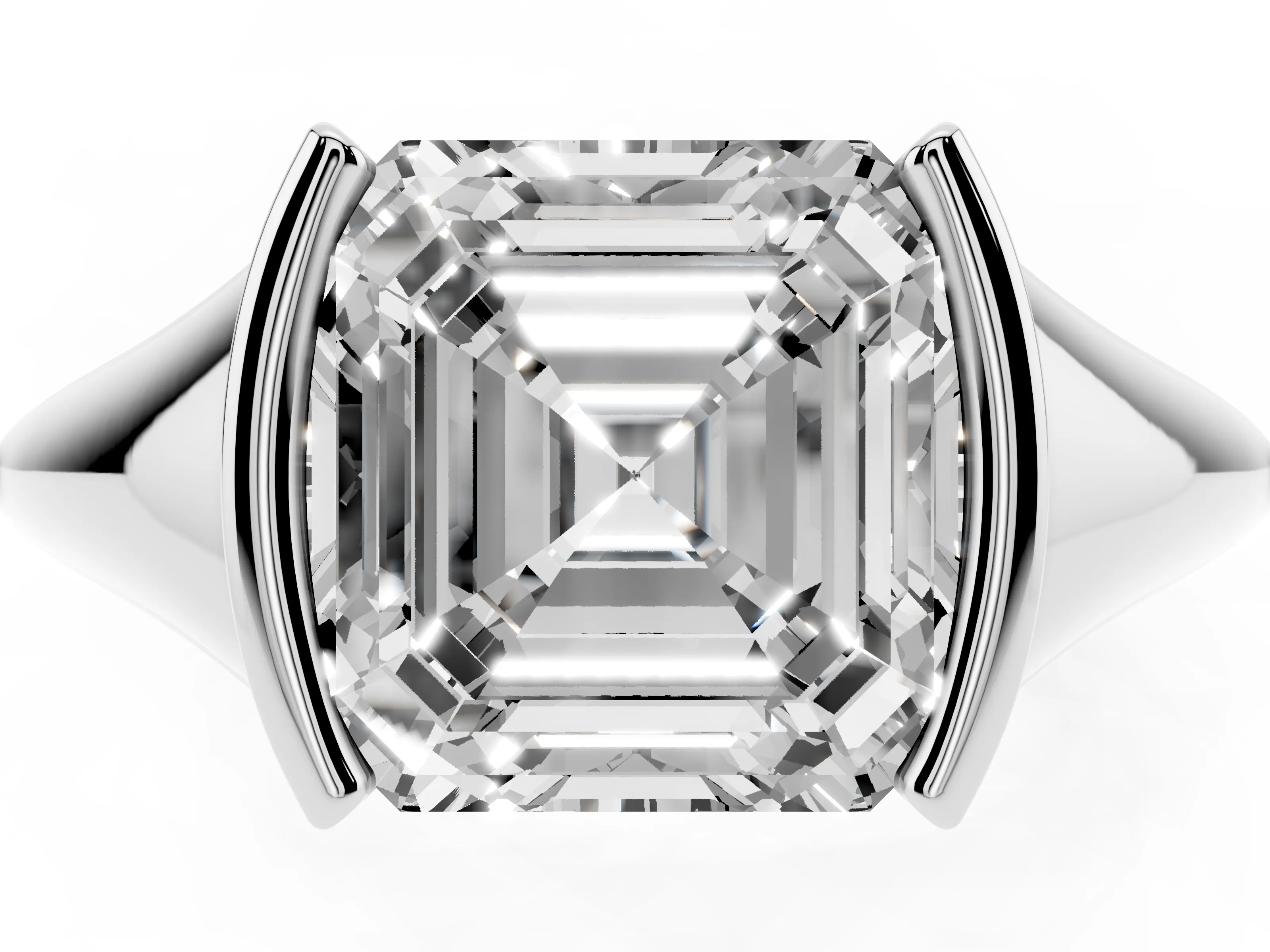 Asscher Cut Diamond Solitaire Tension Set Ring Set in White gold