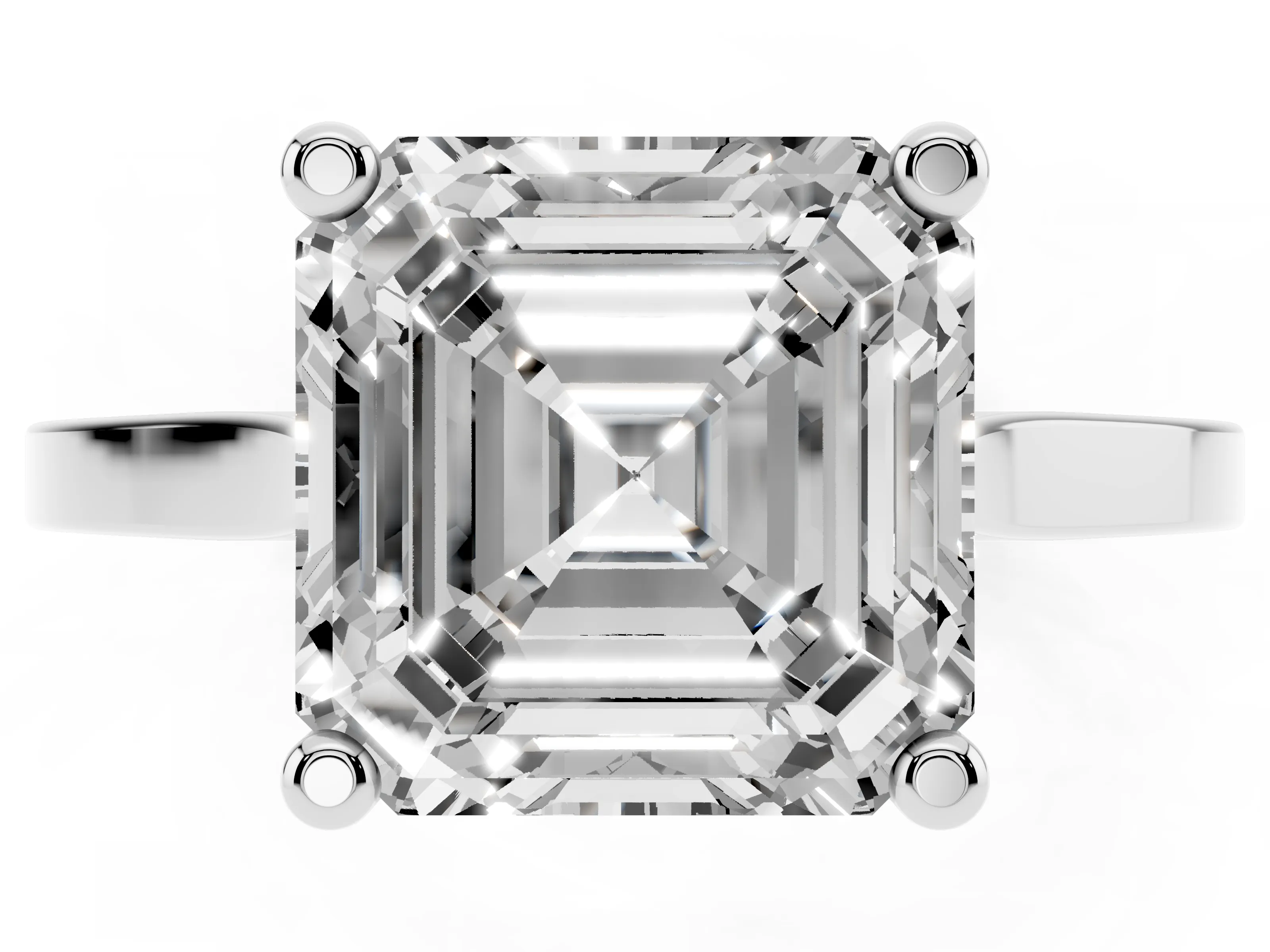 Asscher Cut Diamond Solitaire Ring Set in Platinum with Prong Setting and Tapered Band