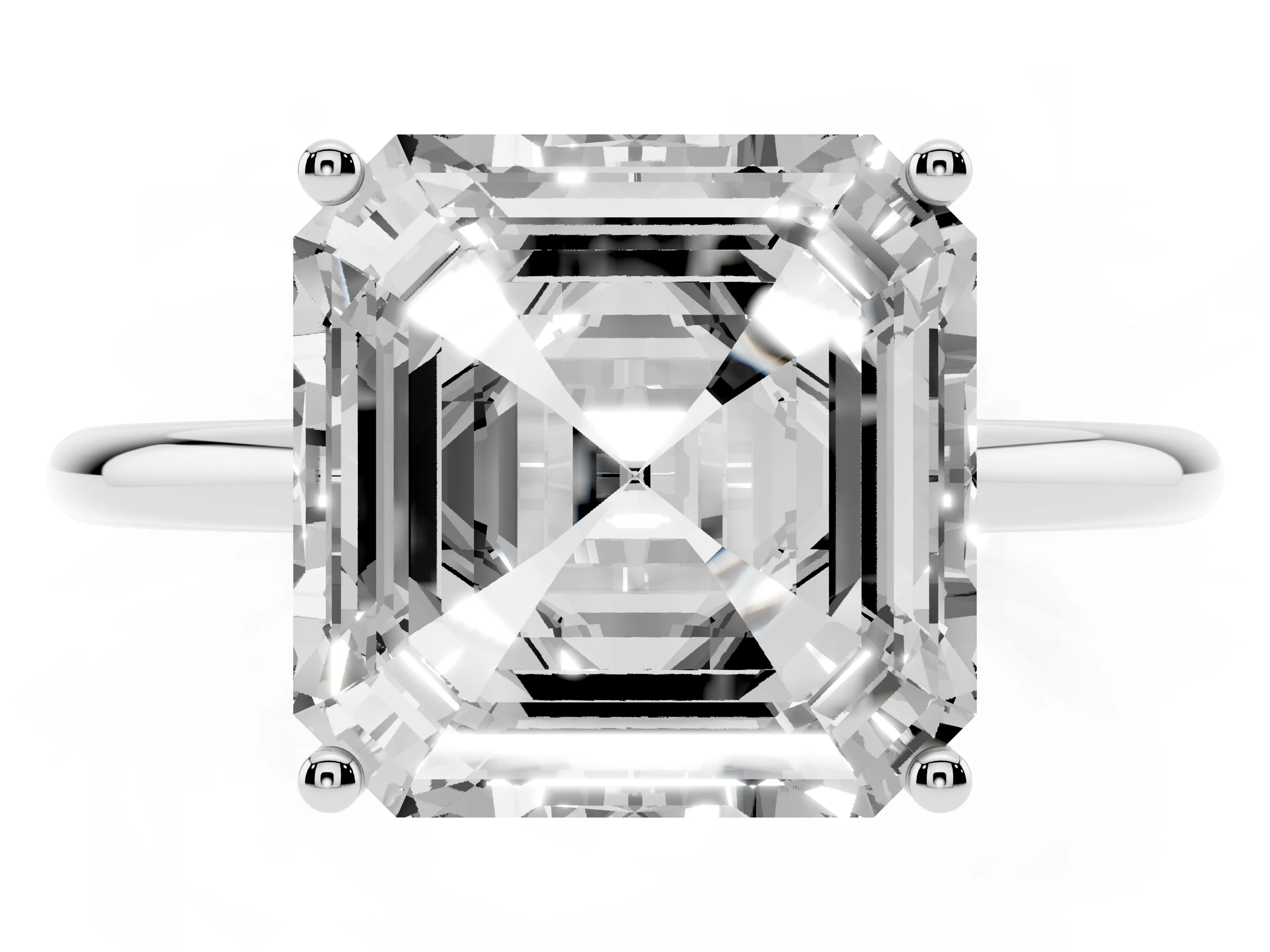 Asscher Cut Diamond Solitaire Engagement Ring Set in Silver with Thin Band and Prong Setting