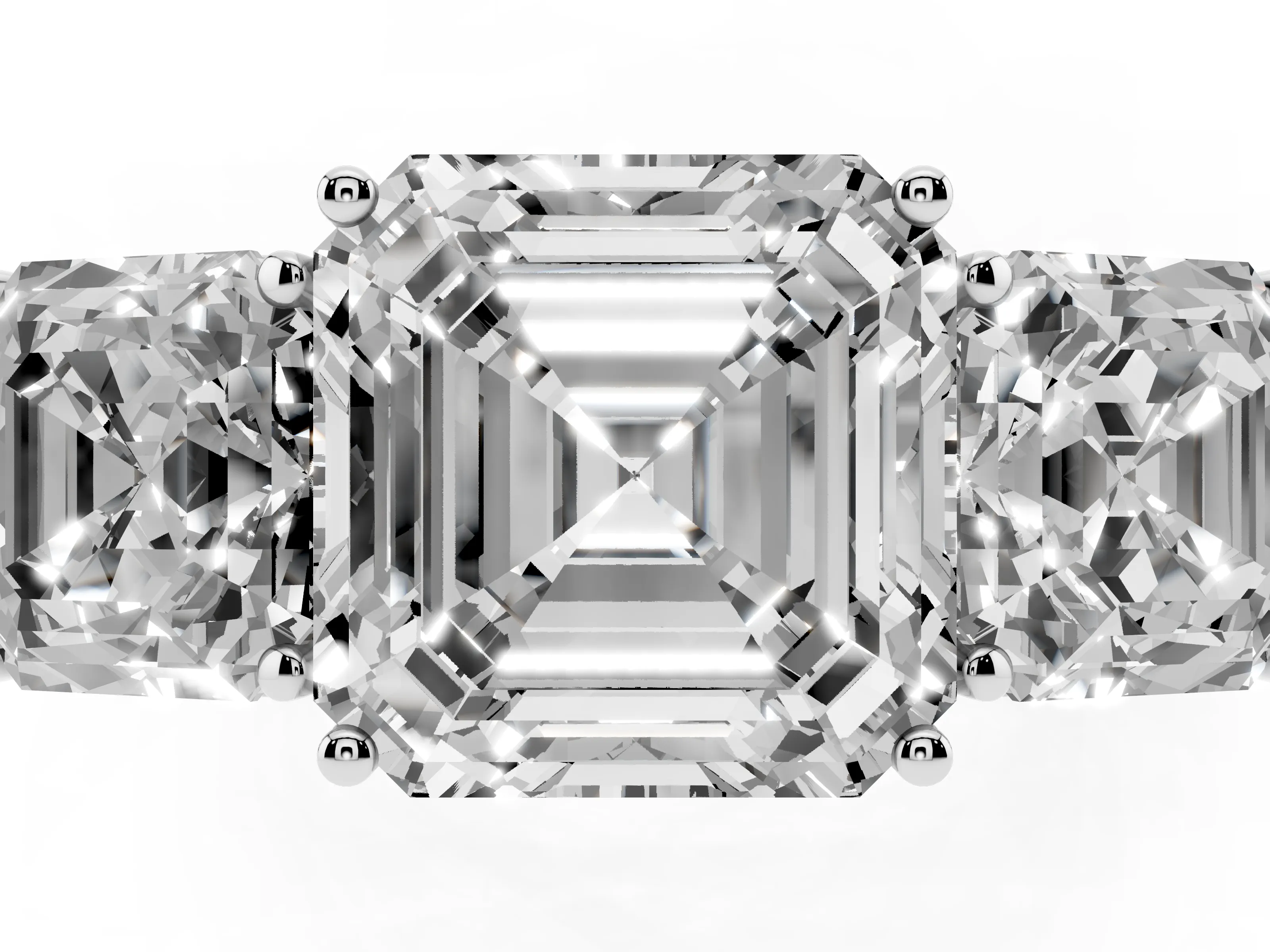 Asscher Cut Diamond Three-Stone Ring Set in White gold with Textured Band