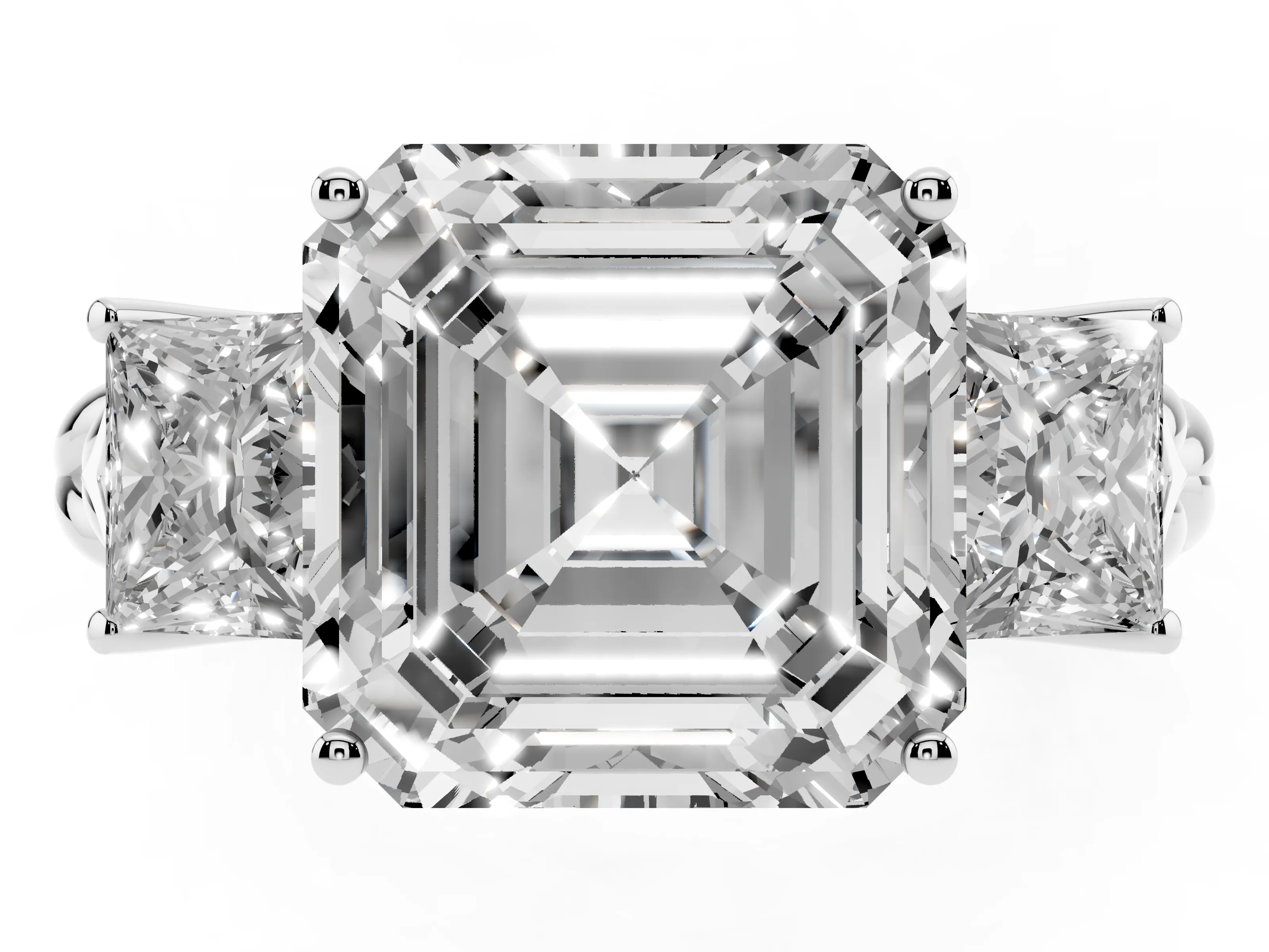 Asscher Cut Diamond Three-Stone Ring Set in Silver with Braided Band