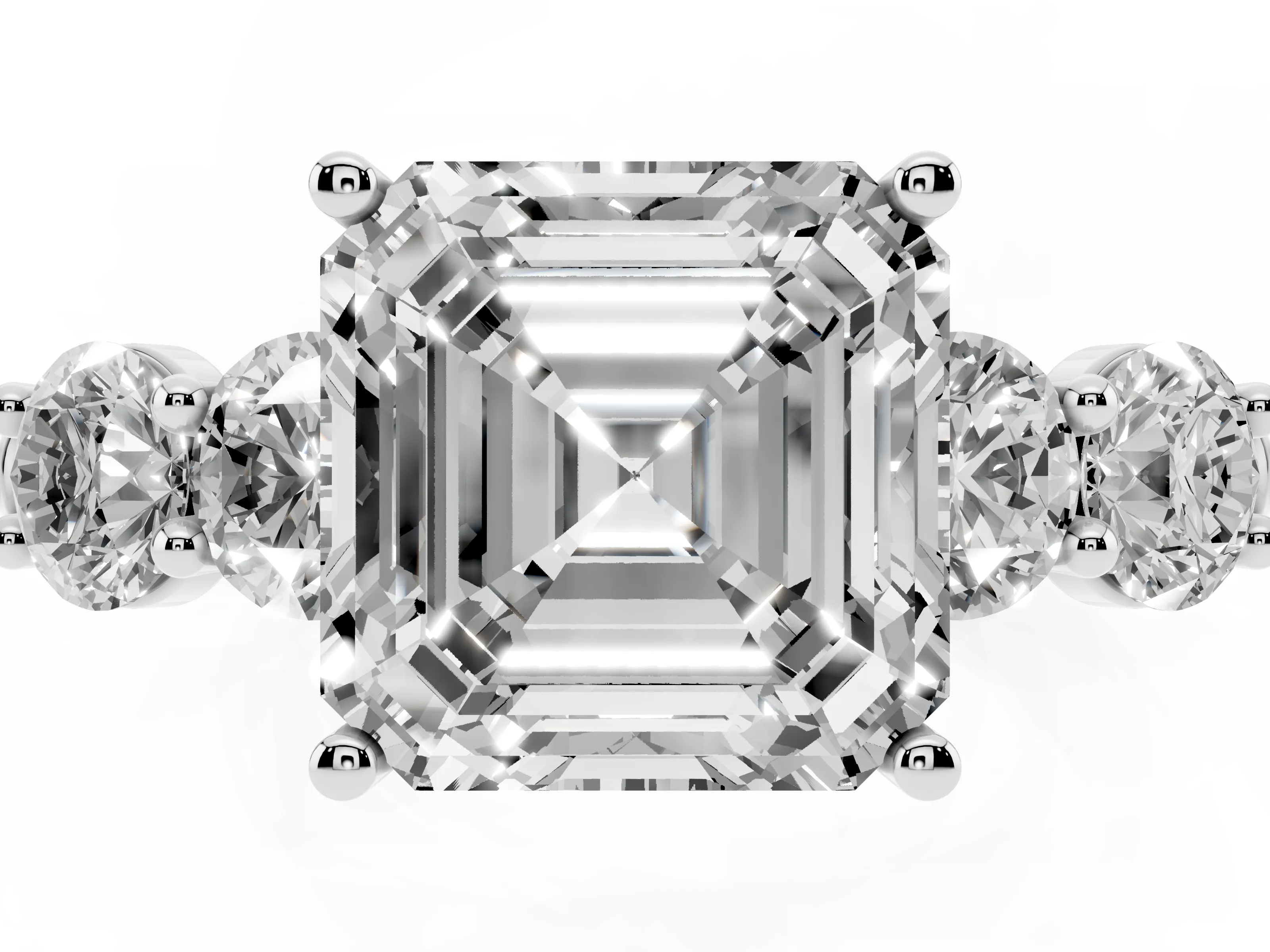 Asscher Cut Diamond Five-Stone Prong Set Ring Set in White gold with Classic Band